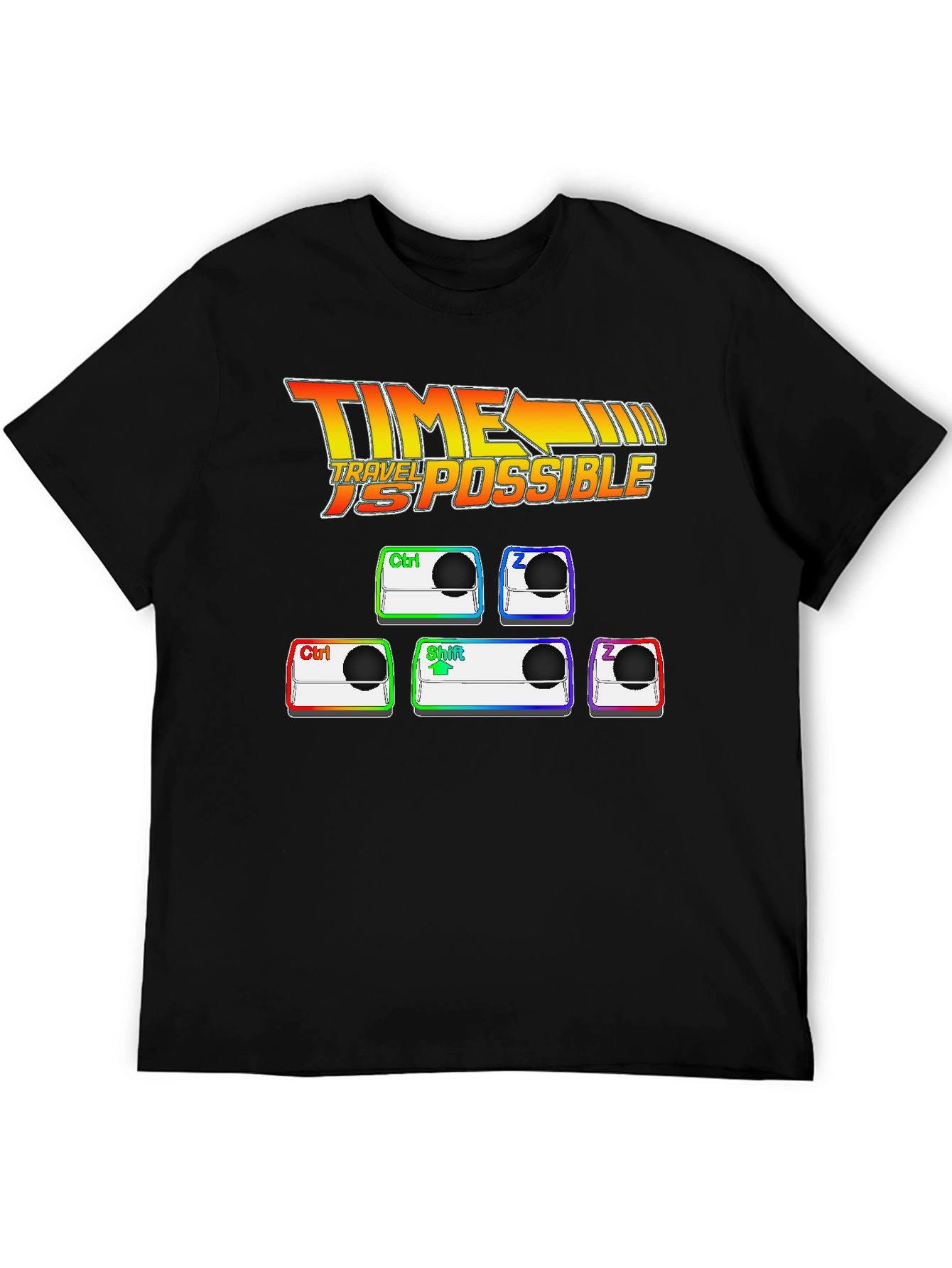 Black Time Travel Possible T-Shirt: Ctrl + Z + Shift + Z view 5