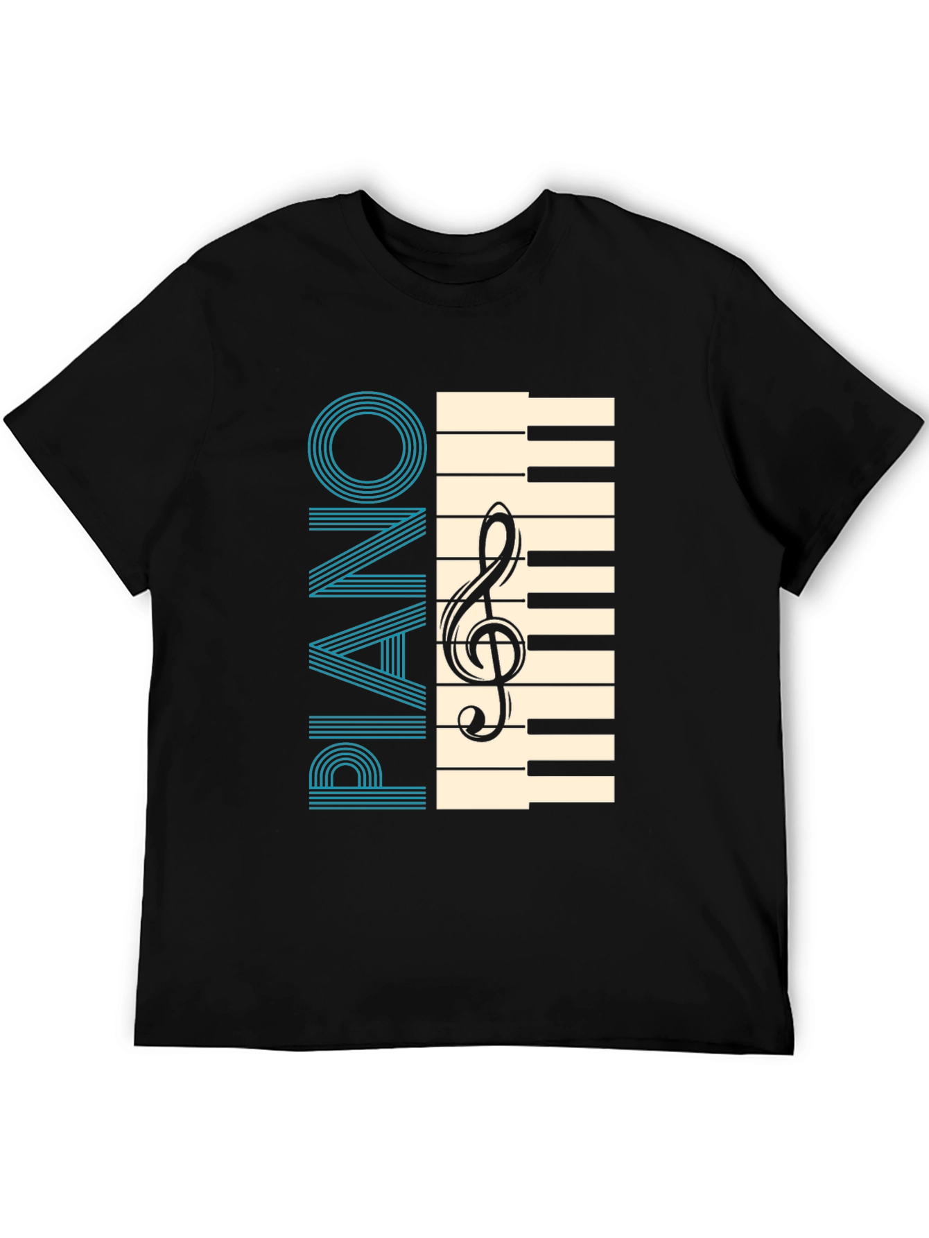 Black Piano Keys & Clef Graphic T-Shirt - Musician's Style view 5