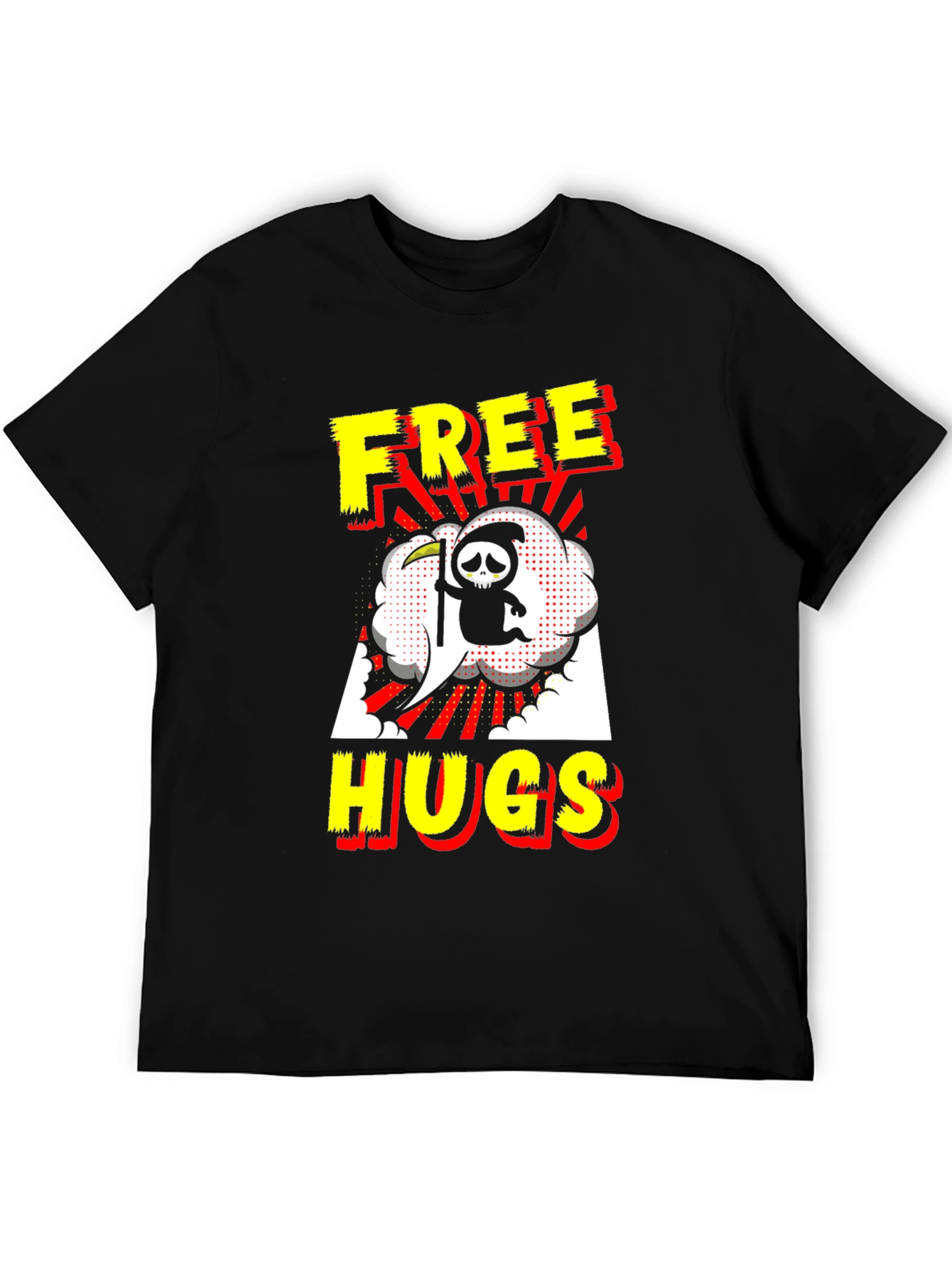 Black Free Hugs Grim Reaper Black T-Shirt view 5