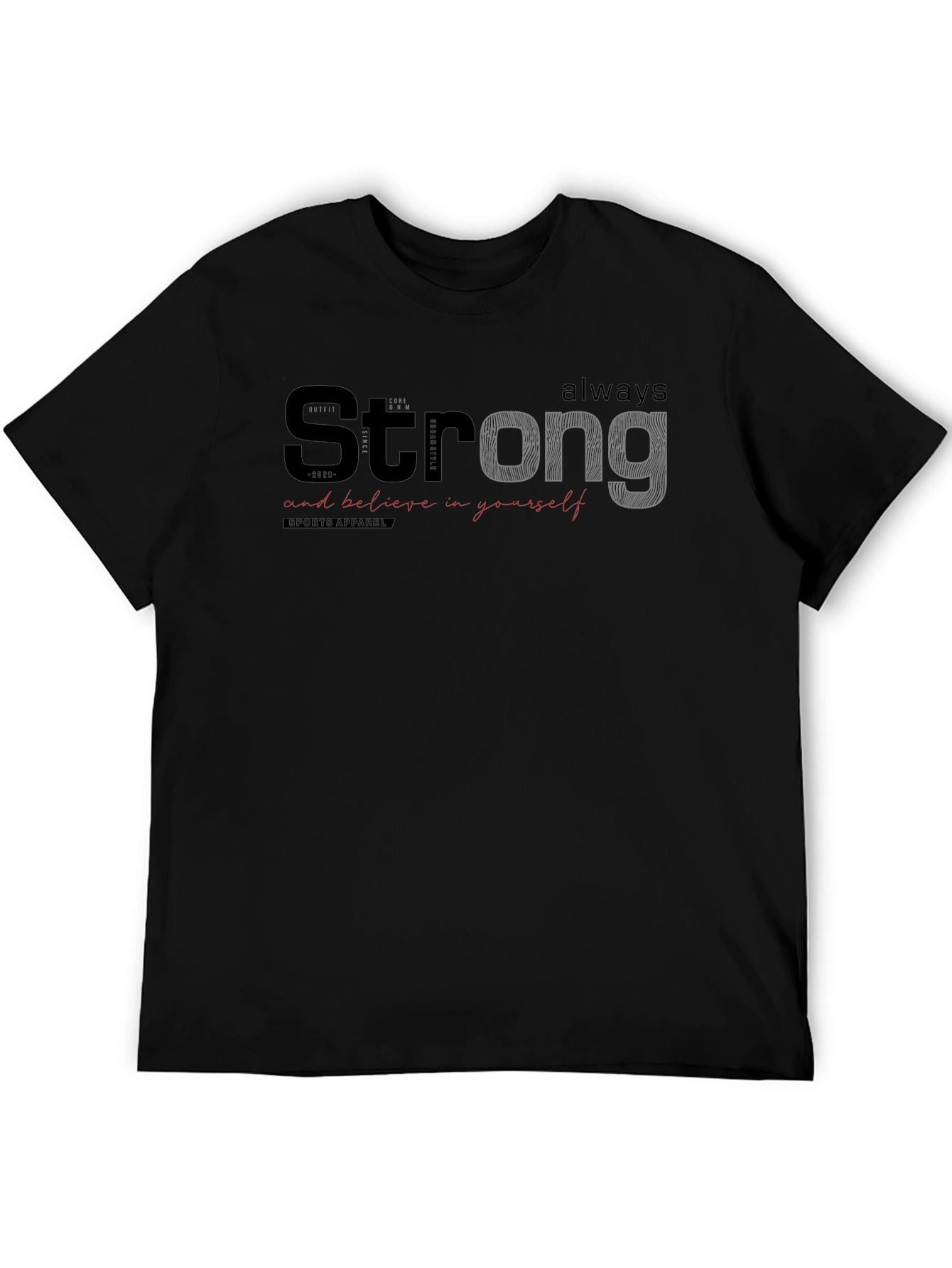 Black Strong Graphic Print Crew Neck T-Shirt view 5