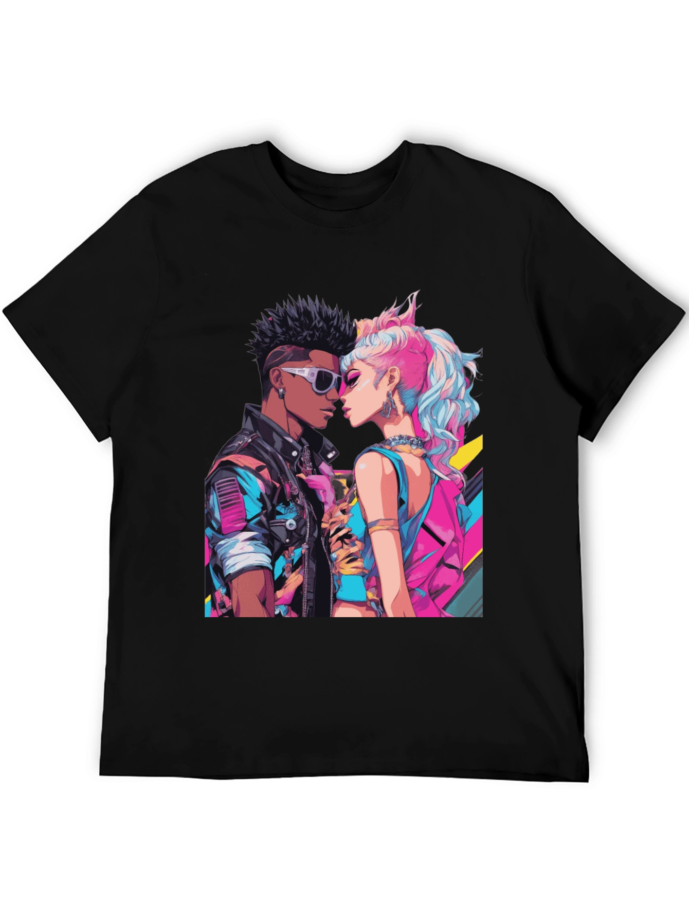 Black Retro Romance Graphic Tee - Cool Couple T-Shirt view 5
