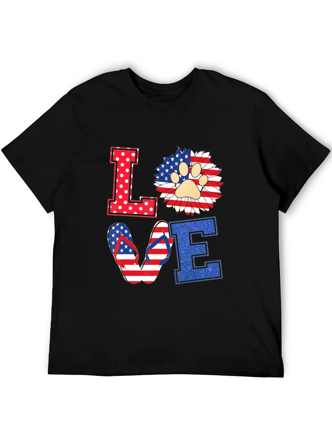 Patriotic LOVE T-Shirt, Paw Print, Flip Flops, USA Flag - 5