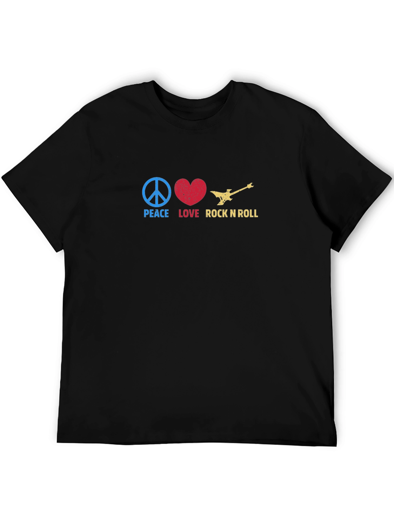 Black Peace Love Rock N Roll Graphic Tee - Black view 5