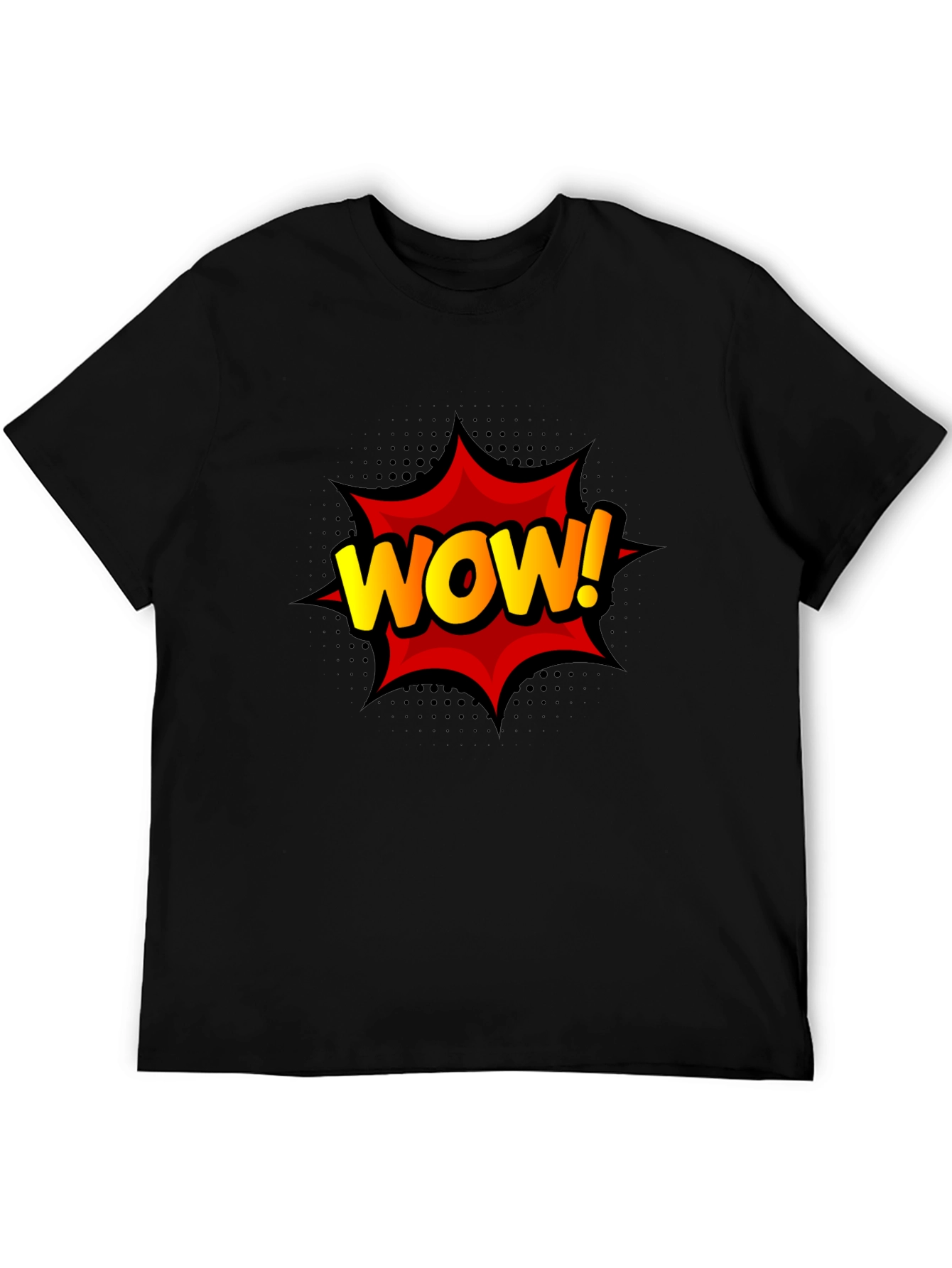 Black WOW! Graphic Print Tee - Black Cotton T-Shirt view 5