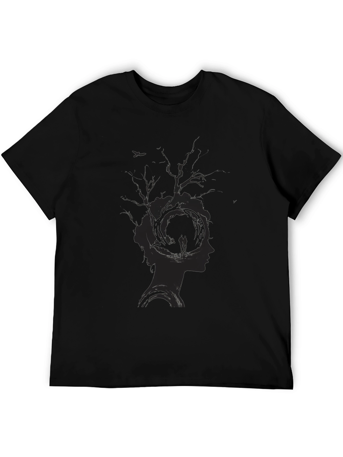 Black Unique Tree Silhouette Graphic Print Black T-Shirt view 5