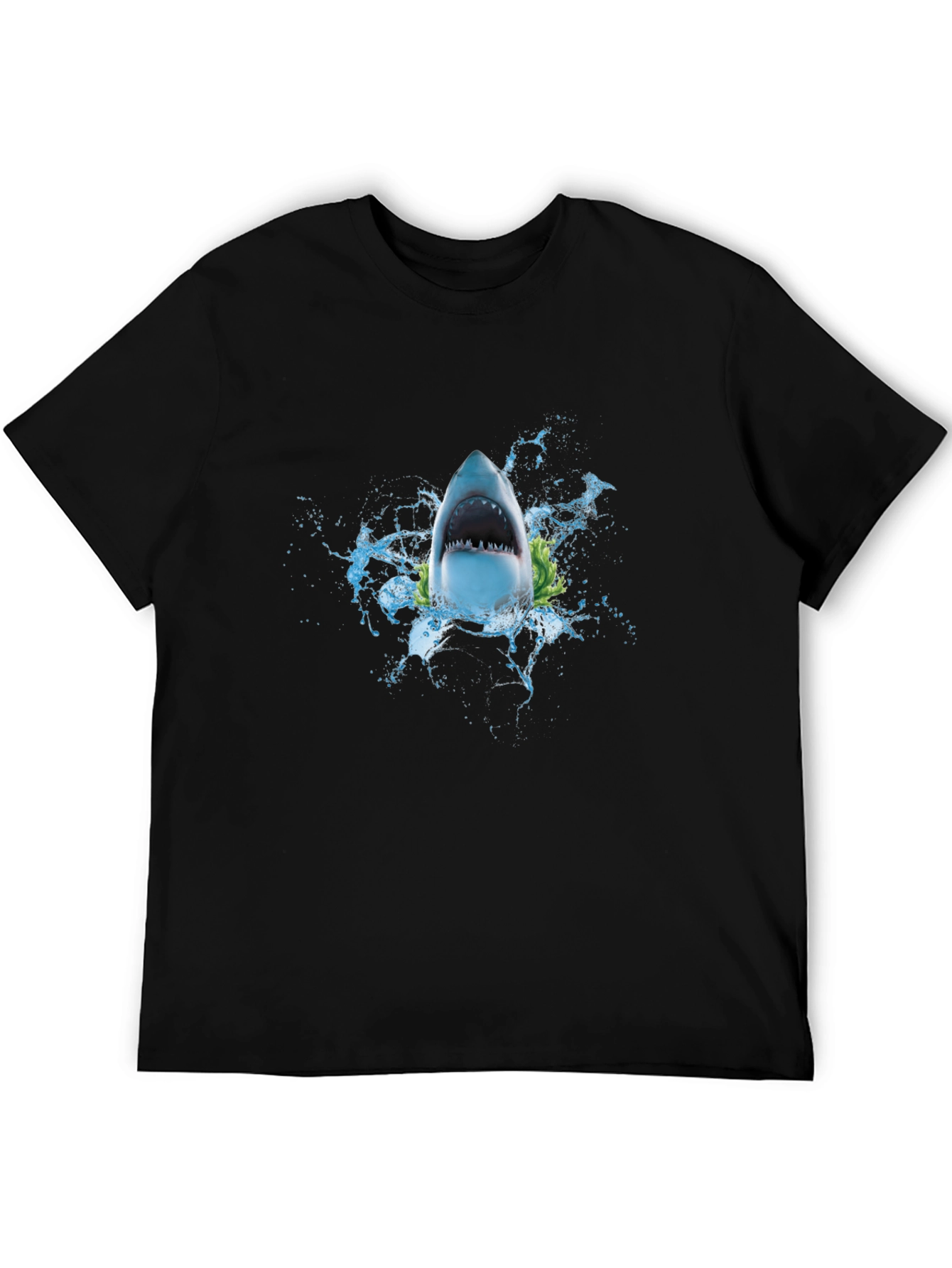 Black Shark Attack Graphic Tee - Black Cotton T-Shirt view 5