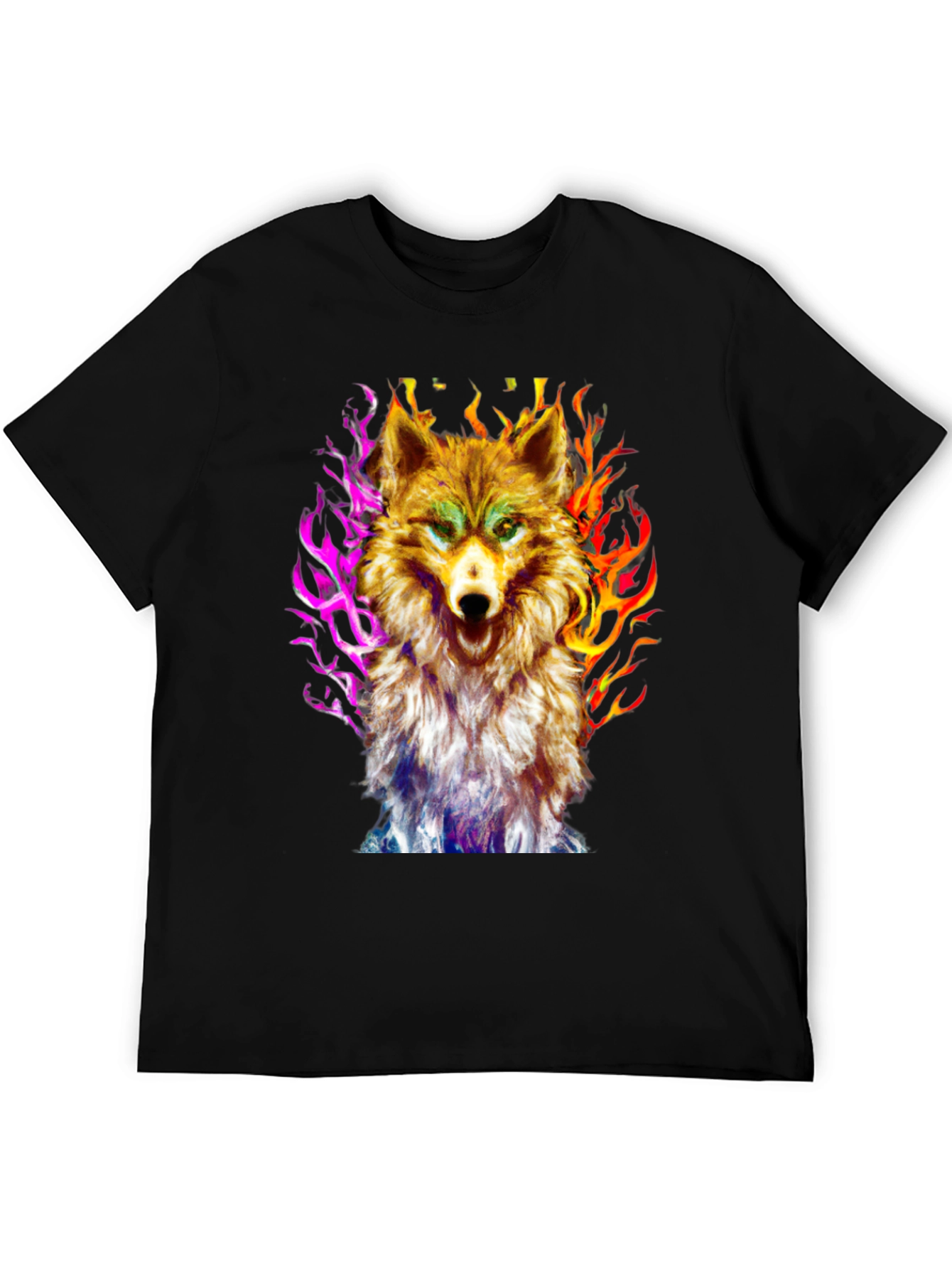 Black Fiery Wolf Graphic Tee - Black Cotton view 5