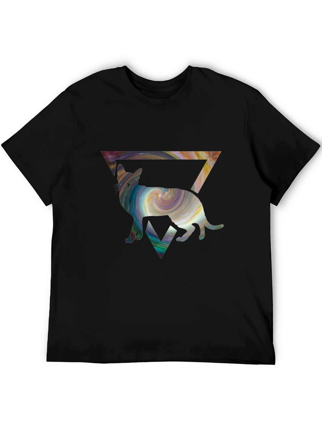Black Cosmic Cat Triangle T-Shirt - Unique Graphic Tee view 5