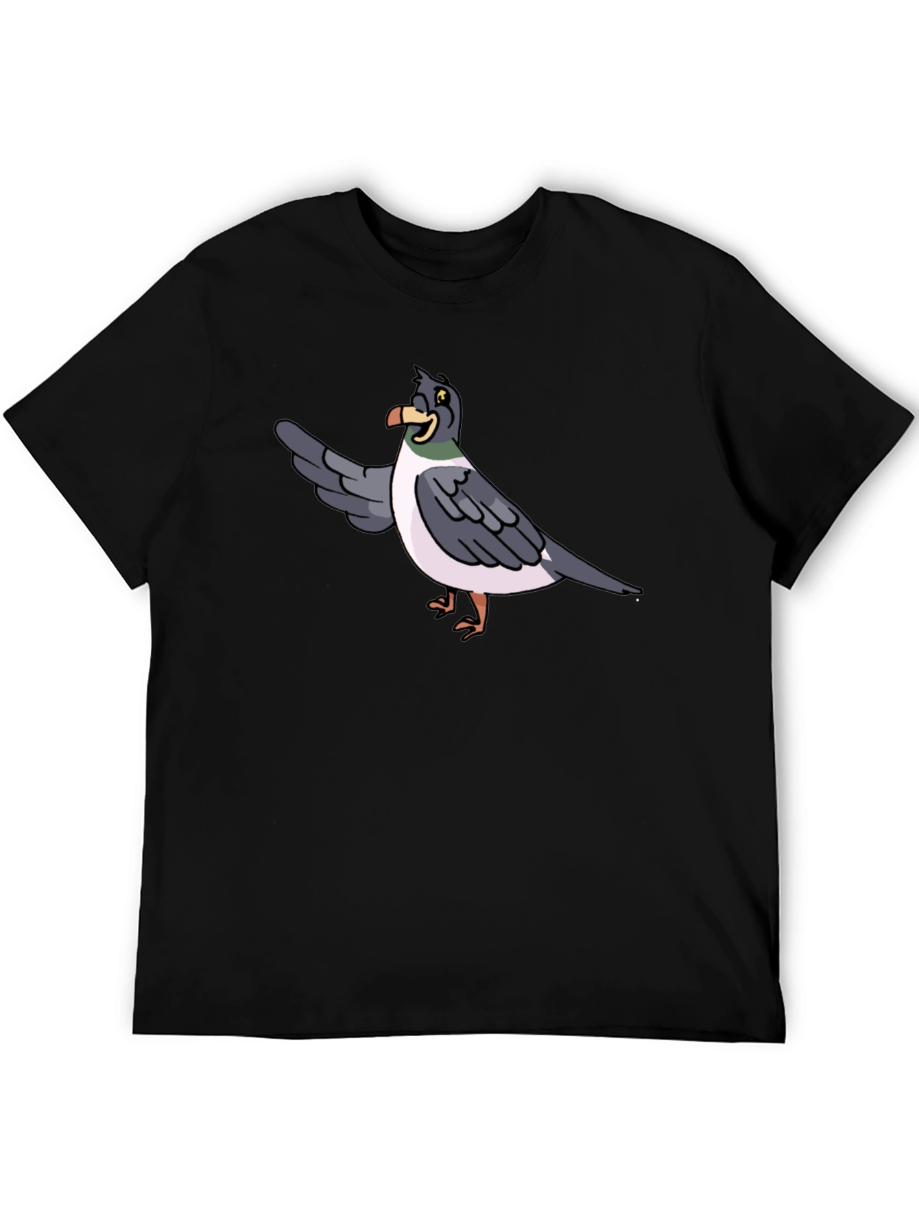 Black Funny Pigeon Cartoon Graphic Tee - Black view 5