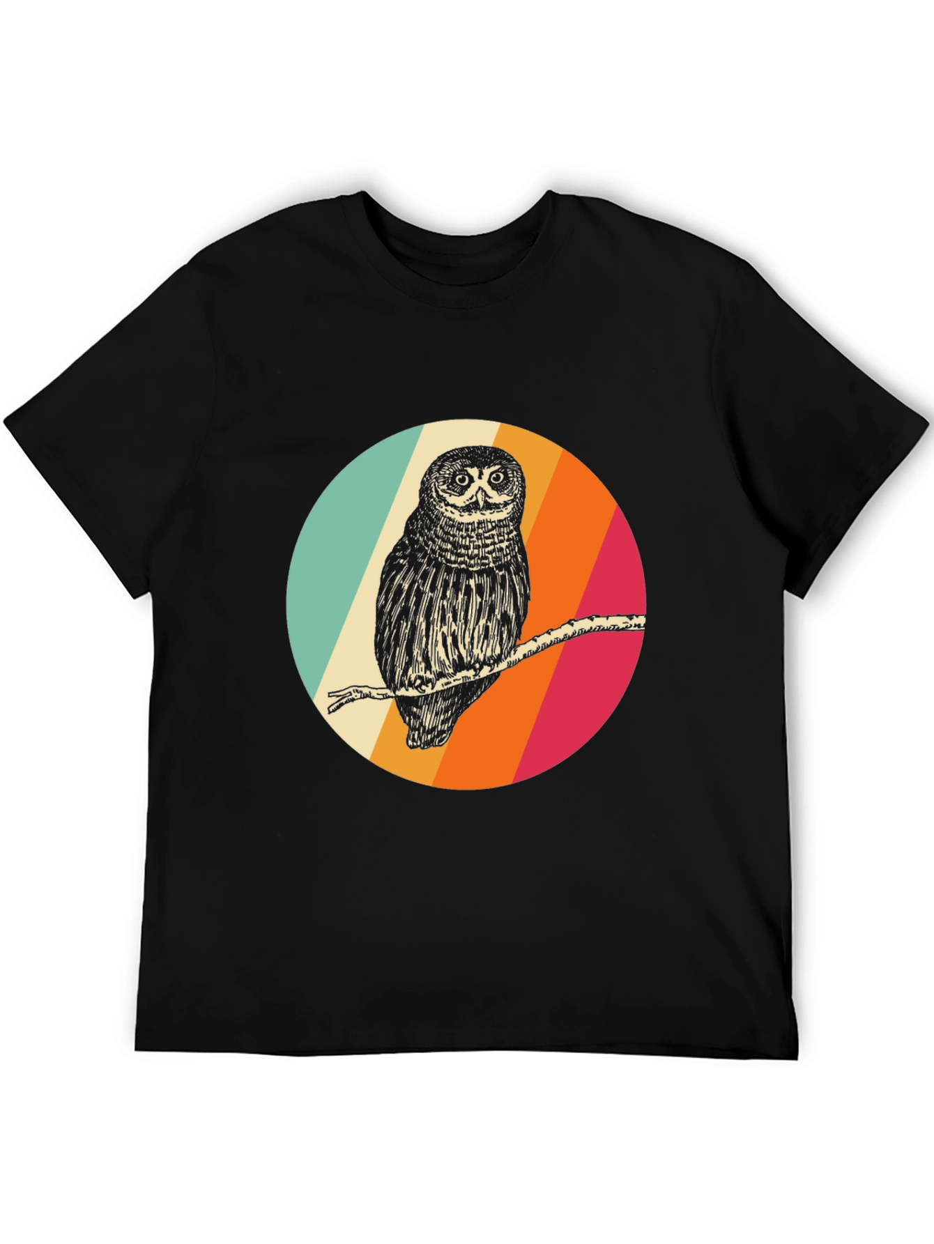 Black Retro Owl Graphic Tee - Men's Black T-Shirt view 5
