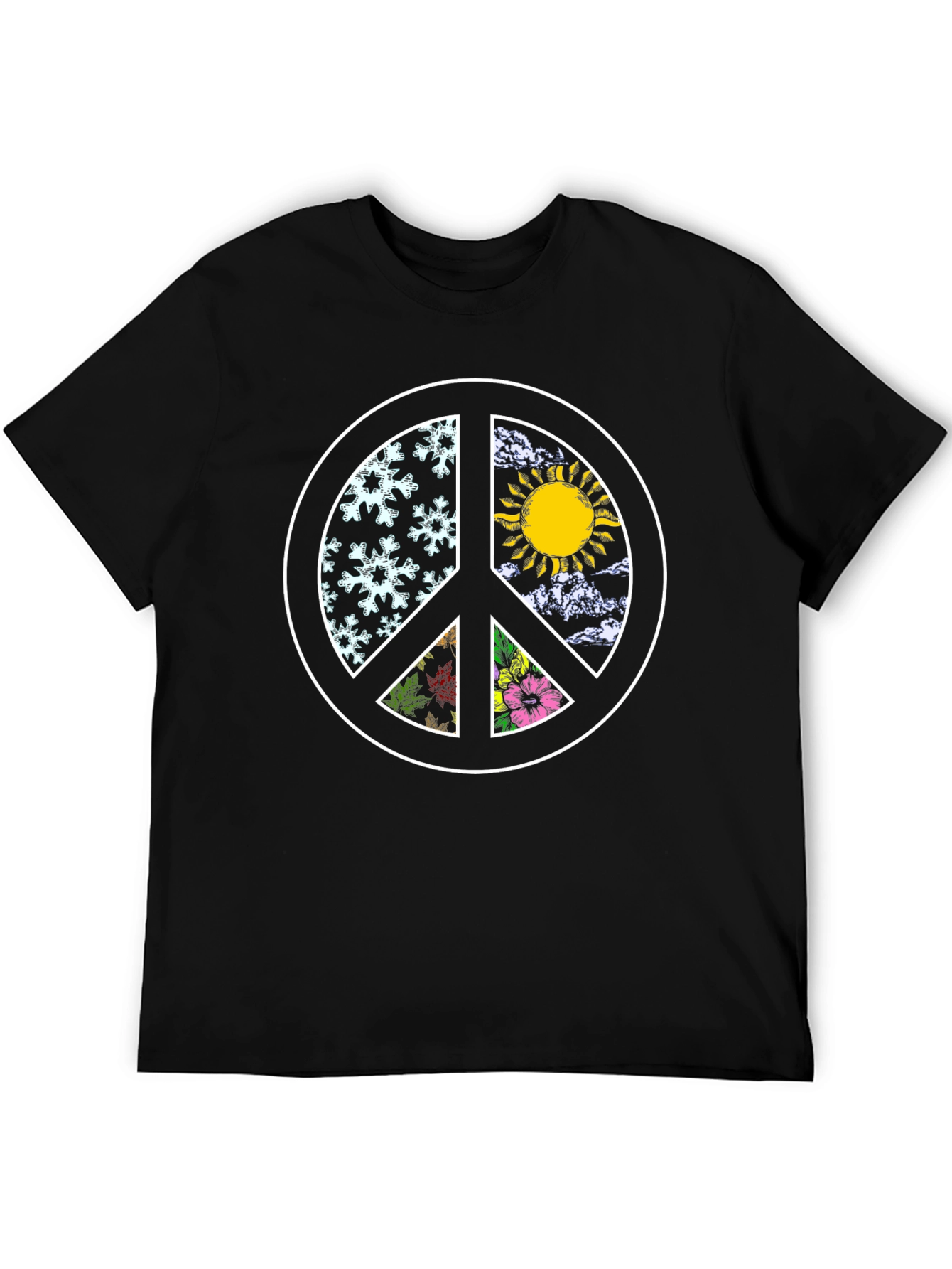 Black Peace Sign Seasons T-Shirt - Black view 5