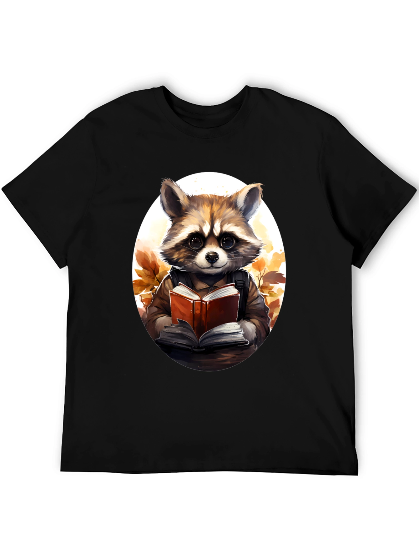 Black Raccoon Reader Graphic Tee - Black Cotton view 5