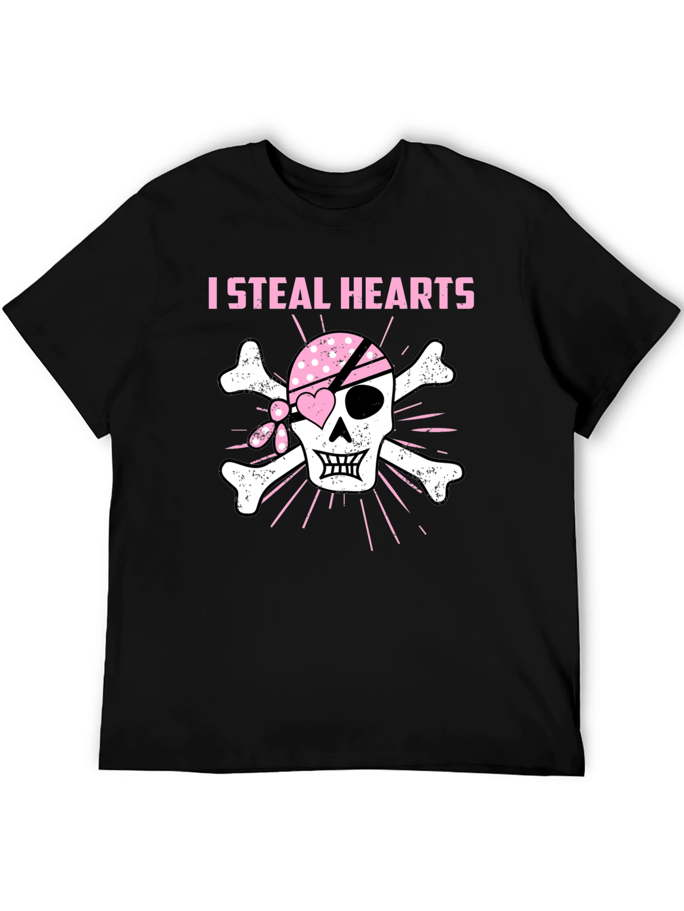 Black I Steal Hearts Pirate Skull T-Shirt view 5