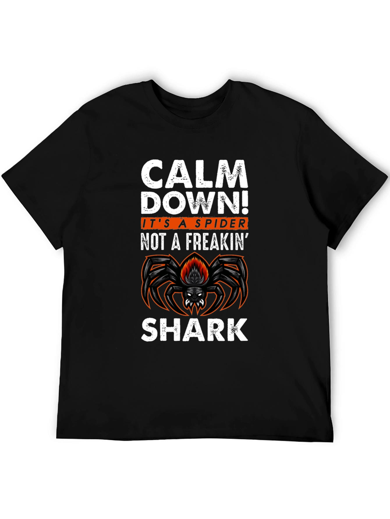 Black Calm Down Spider Graphic Tee -  Funny Halloween T-Shirt view 5