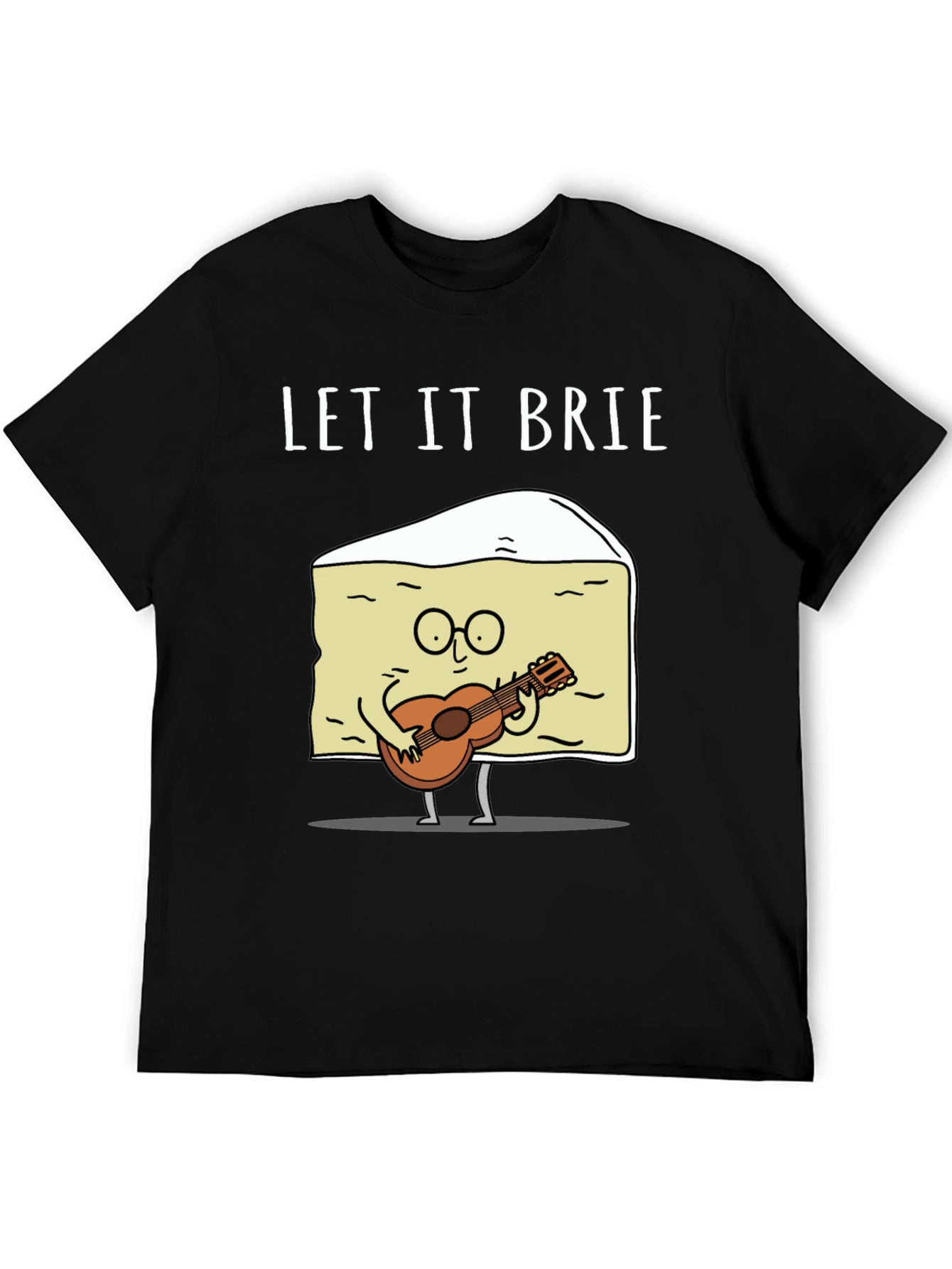 Black Let It Brie T-Shirt - Cheese Guitar Player view 5