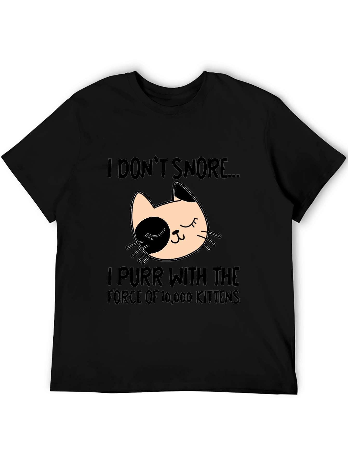 Black Funny Cat Purr T-Shirt - I Don't Snore view 5