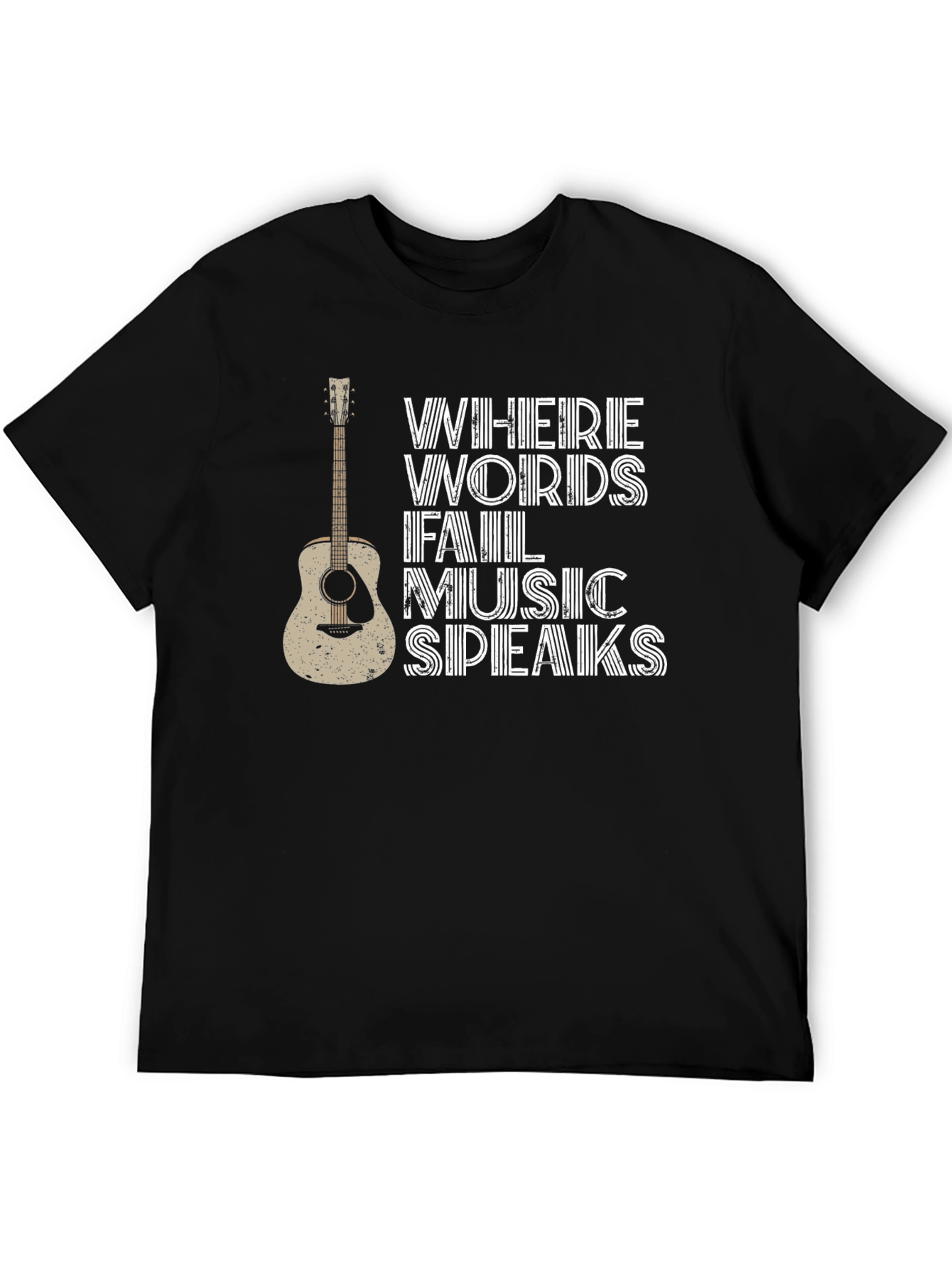 Black Where Words Fail Music Speaks T-Shirt view 5