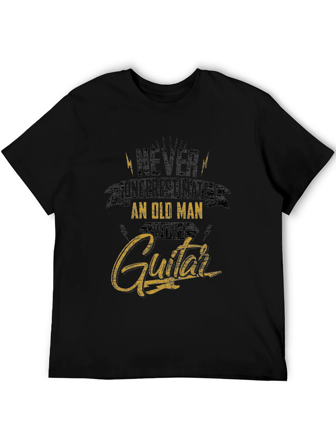 Black Never Underestimate Old Man Guitar T-Shirt view 5