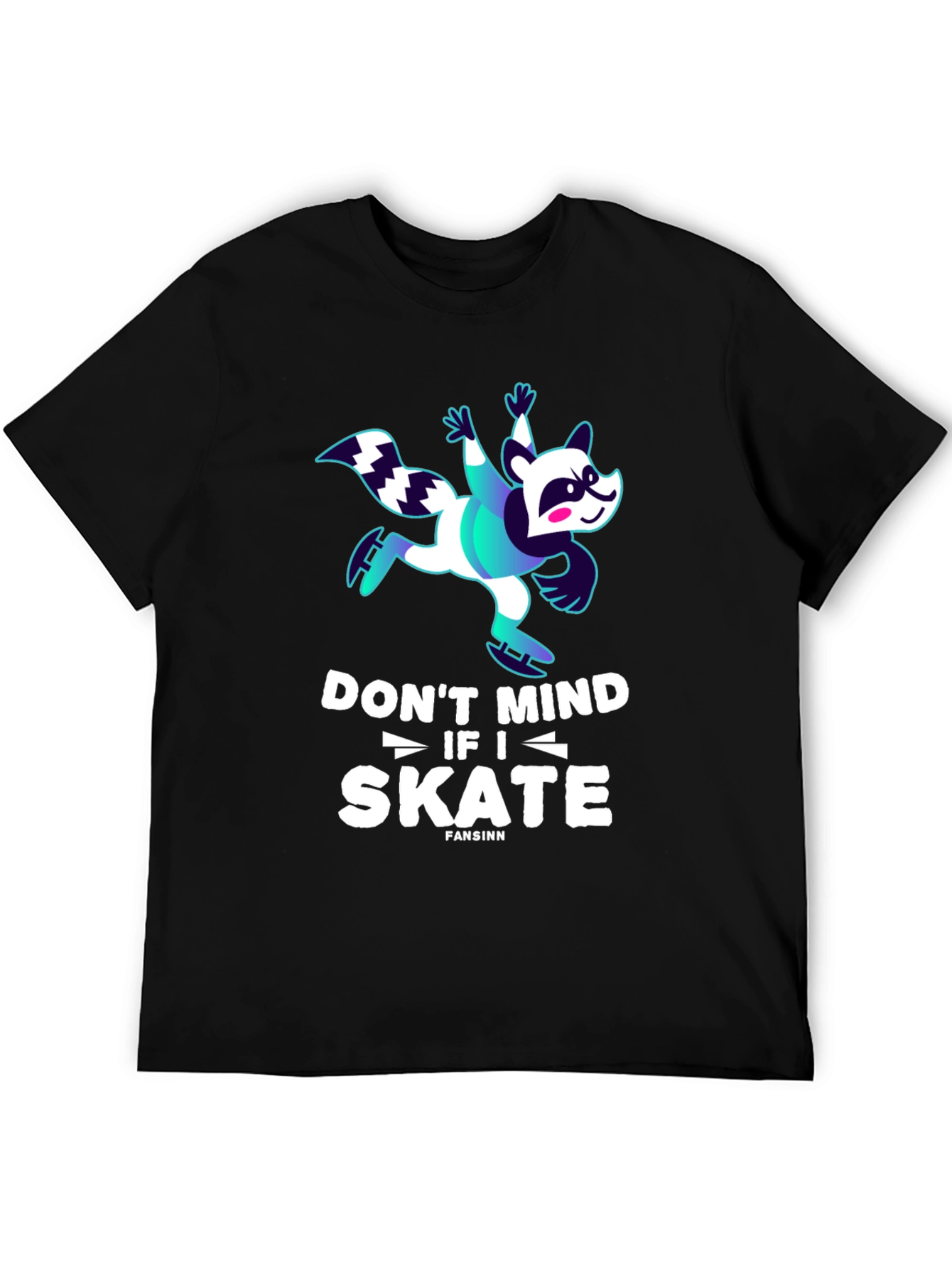Black Funny Skater Raccoon Graphic T-Shirt view 5