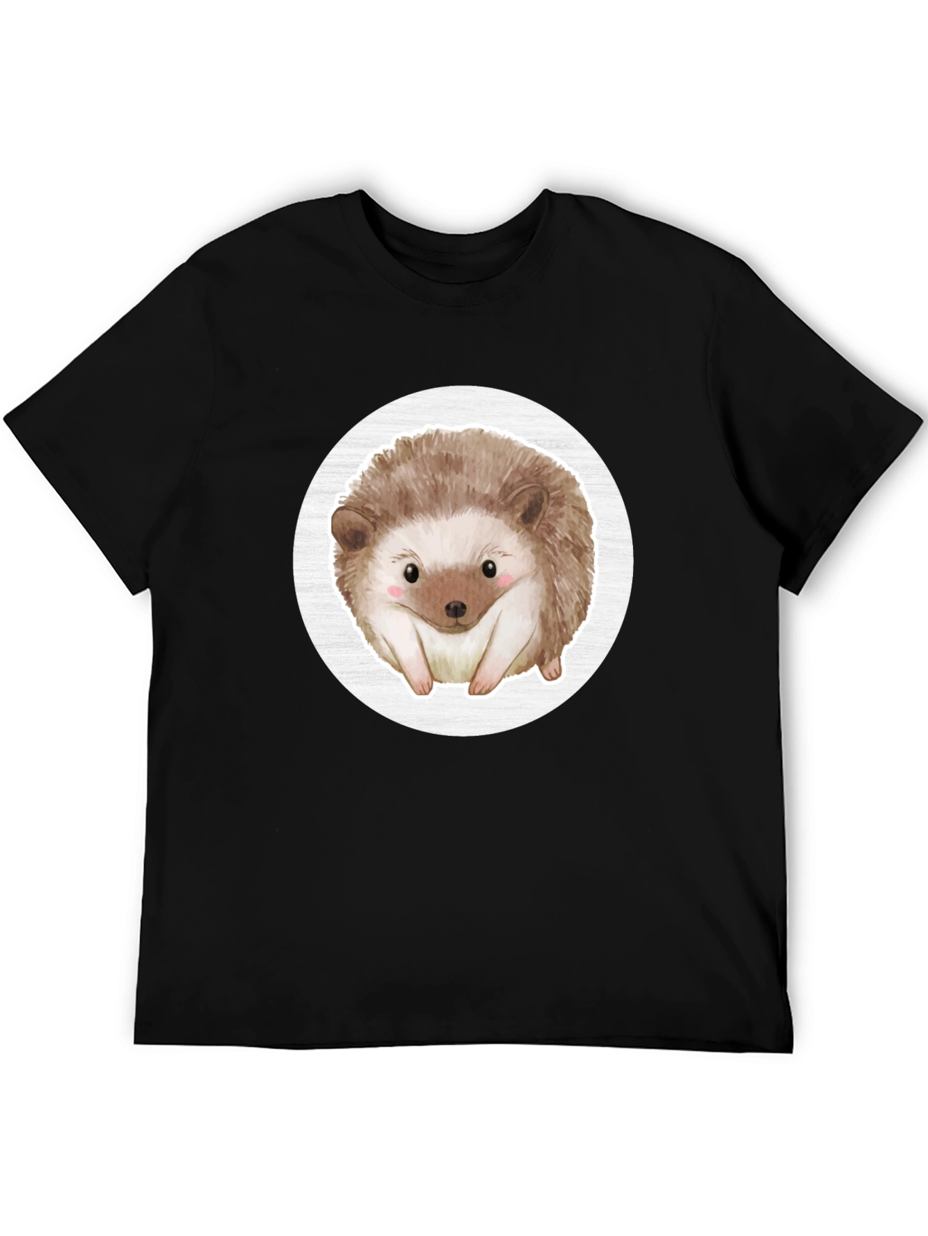 Black Cute Hedgehog Graphic Tee - Black Cotton Casual Shirt view 5