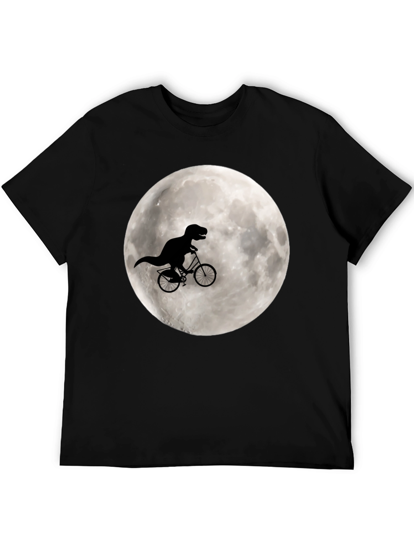 Black Dino Biker Tee - T-Rex Riding Bike on Moon Shirt view 5