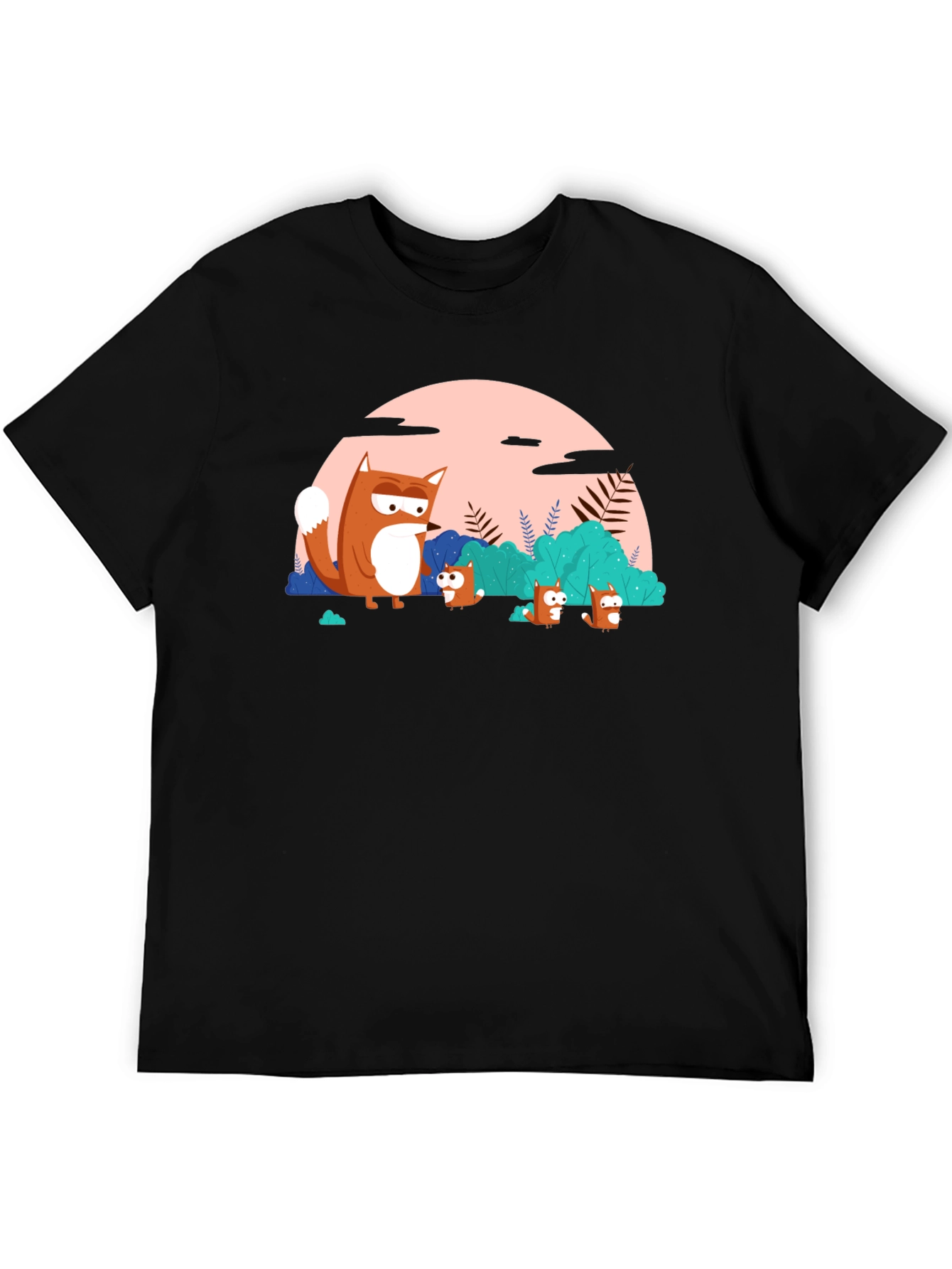 Black Cartoon Fox Family Black T-Shirt view 5
