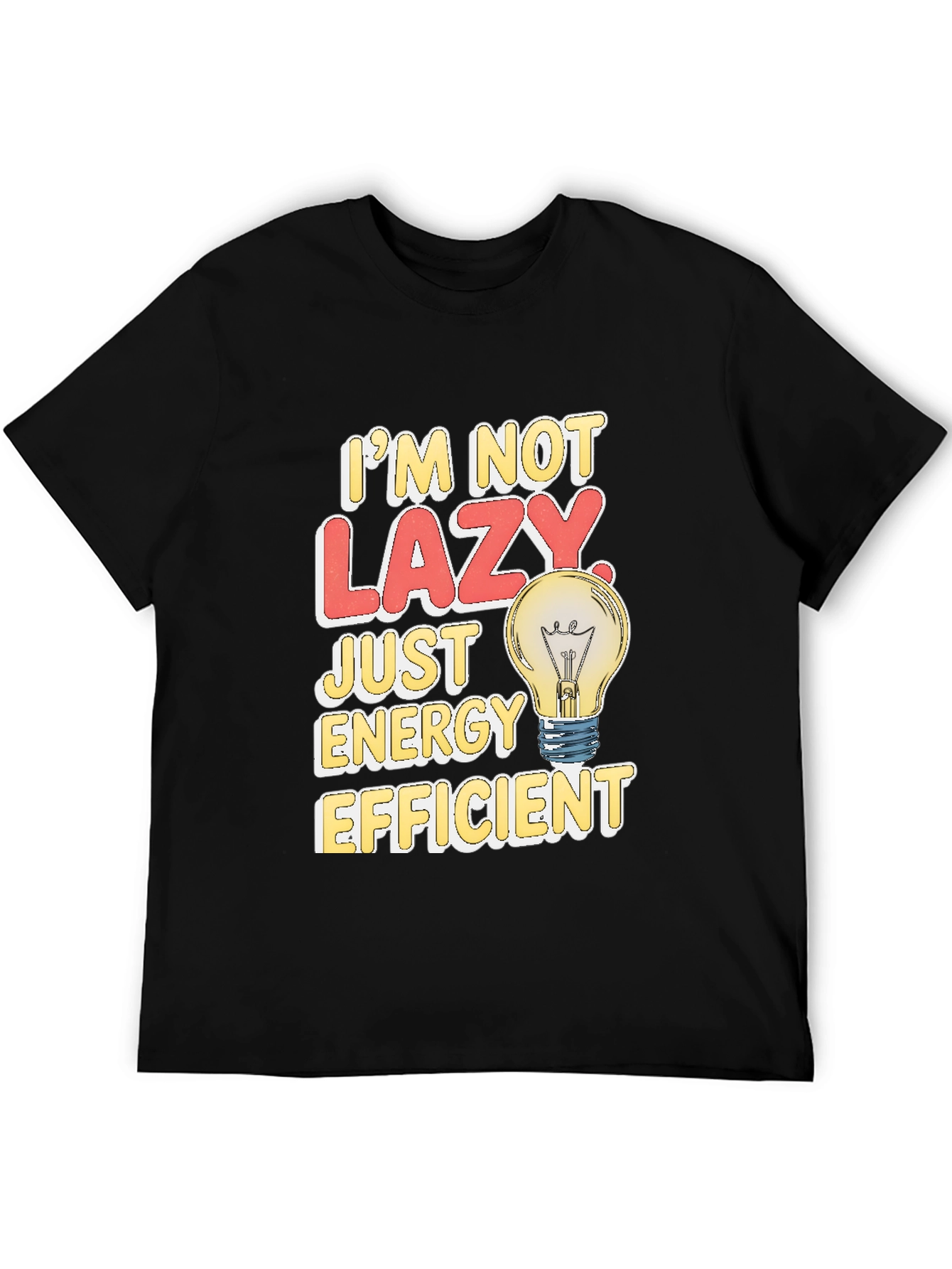 Black Funny Energy Efficient Lazy Light Bulb T-Shirt view 5