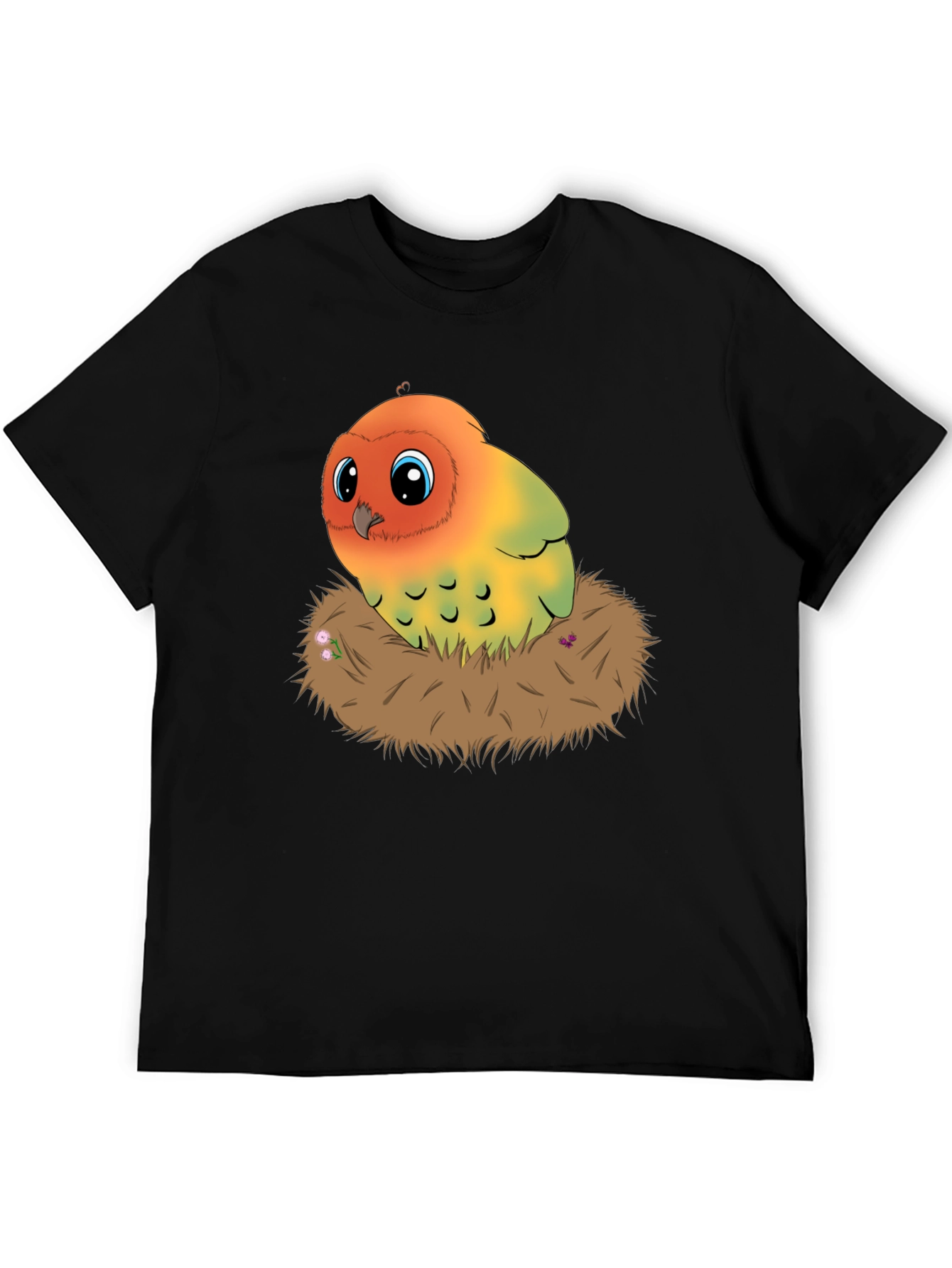 Black Cute Lovebird in Nest Graphic Tee view 5