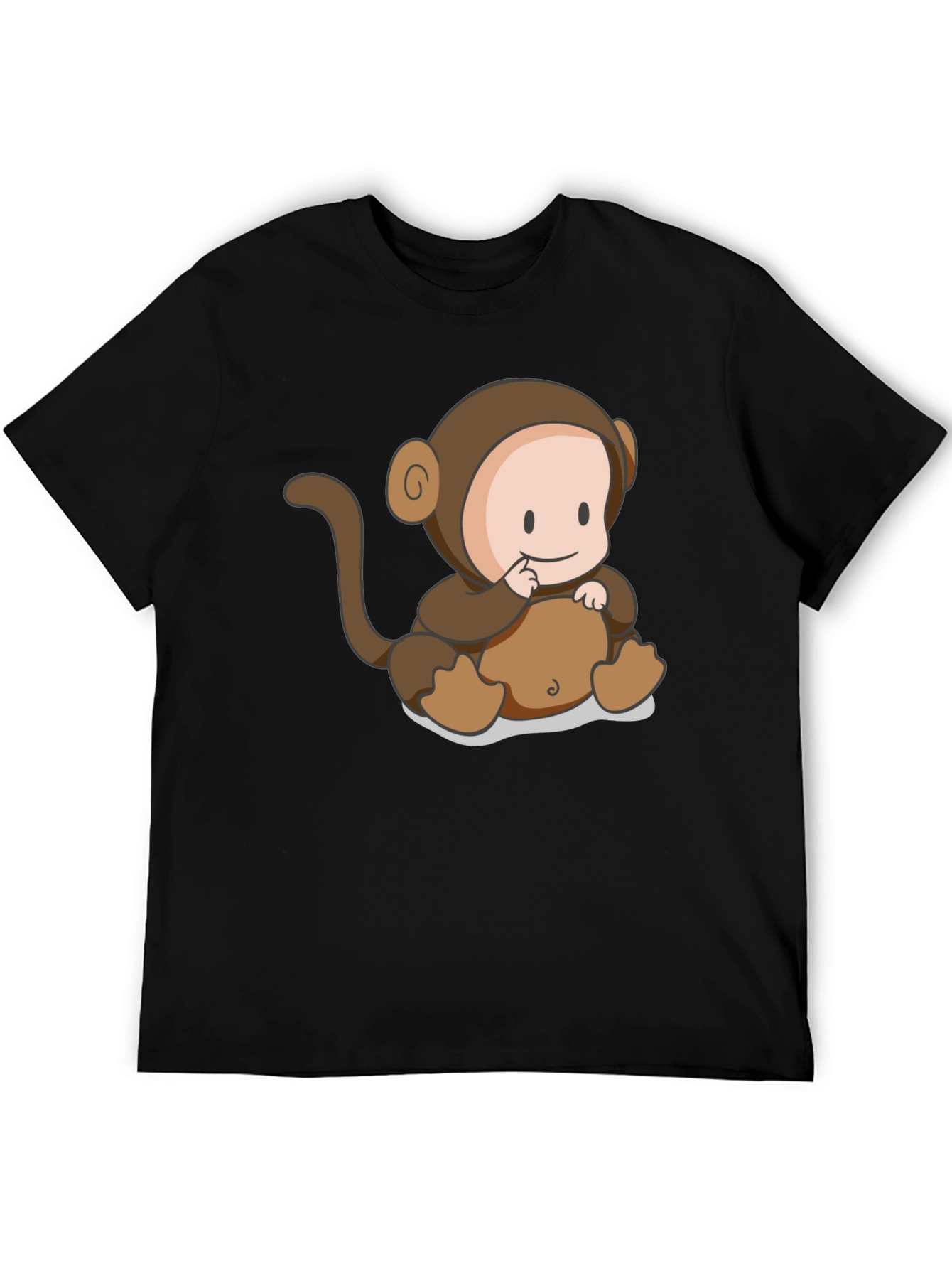 Black Cute Monkey Cartoon Black T-Shirt view 5