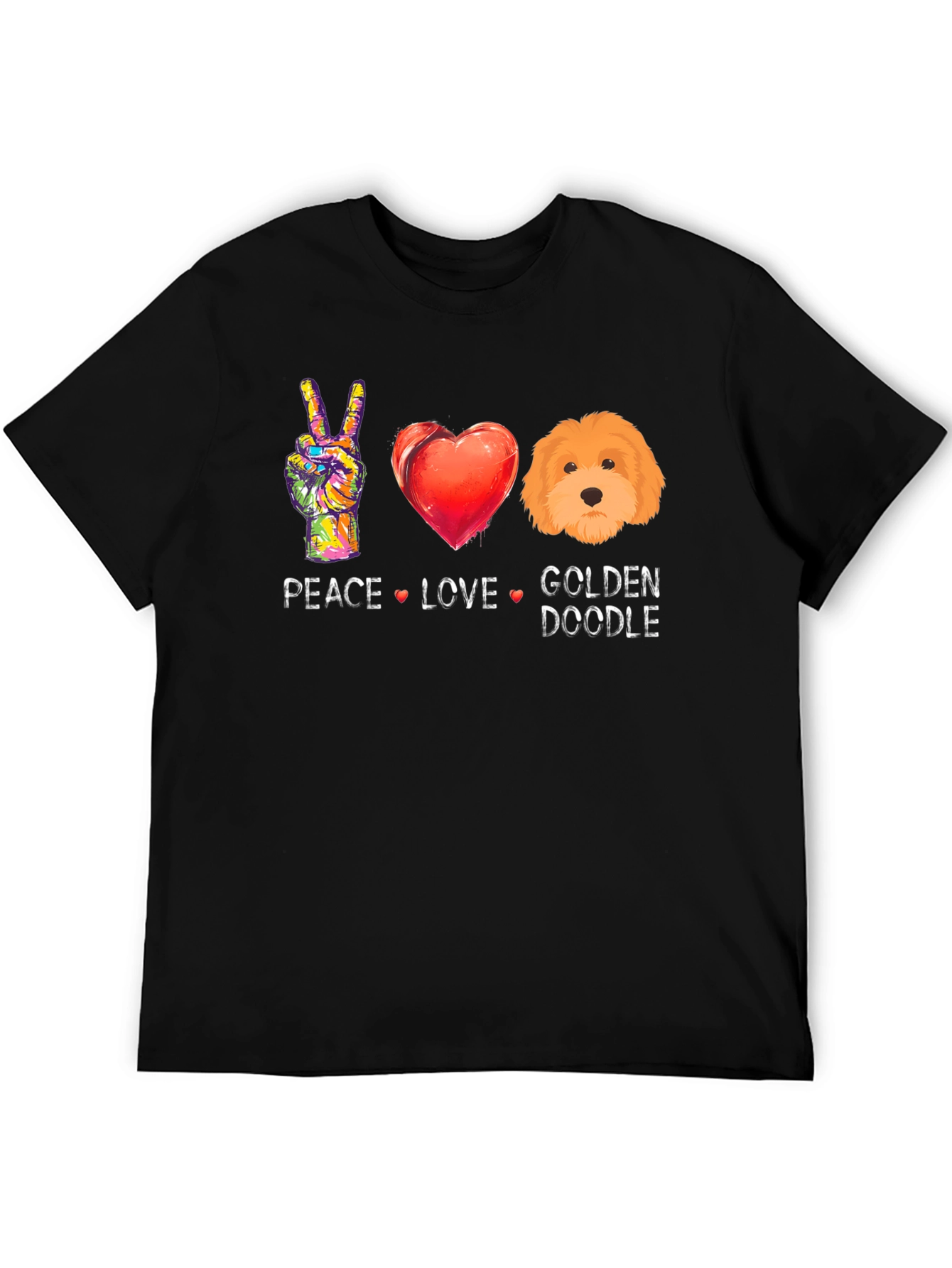 Black Peace Love Golden Doodle T-Shirt view 5