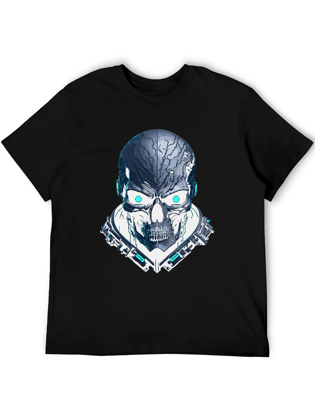 Black Cyber Skull Graphic Tee - Black view 5