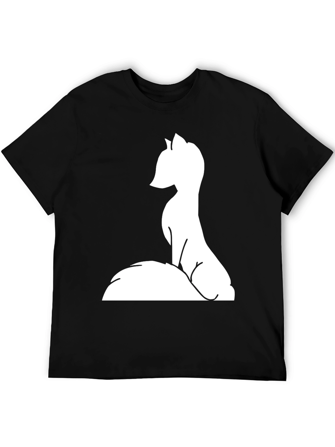 Black Minimalist Fox Tee - Black Graphic T-Shirt view 5