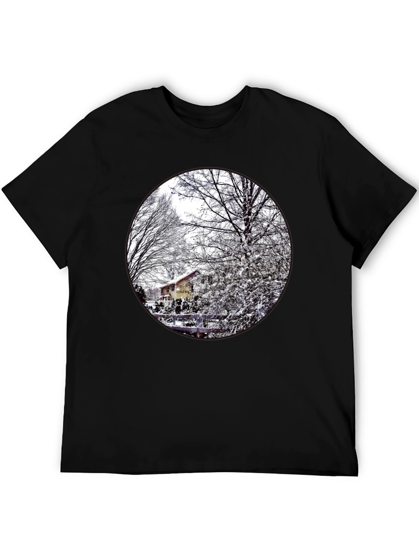 Black Winter Scene Graphic Tee - Black Cotton Blend view 5