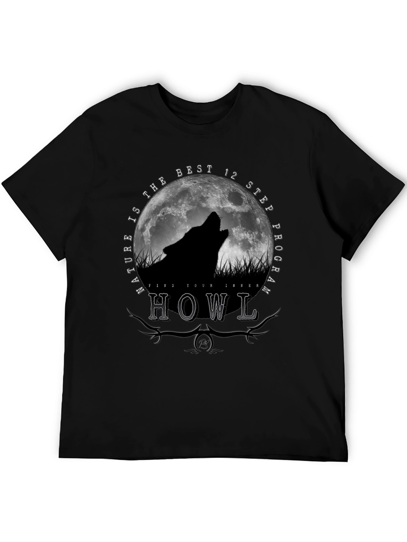 Black Nature Howl Wolf T-Shirt view 5