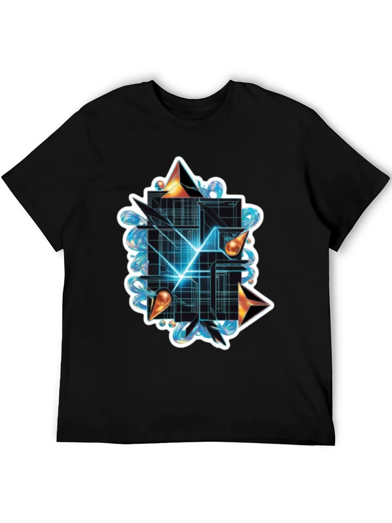 Black Abstract Geometric Graphic Tee - Stylish Black T-Shirt view 5