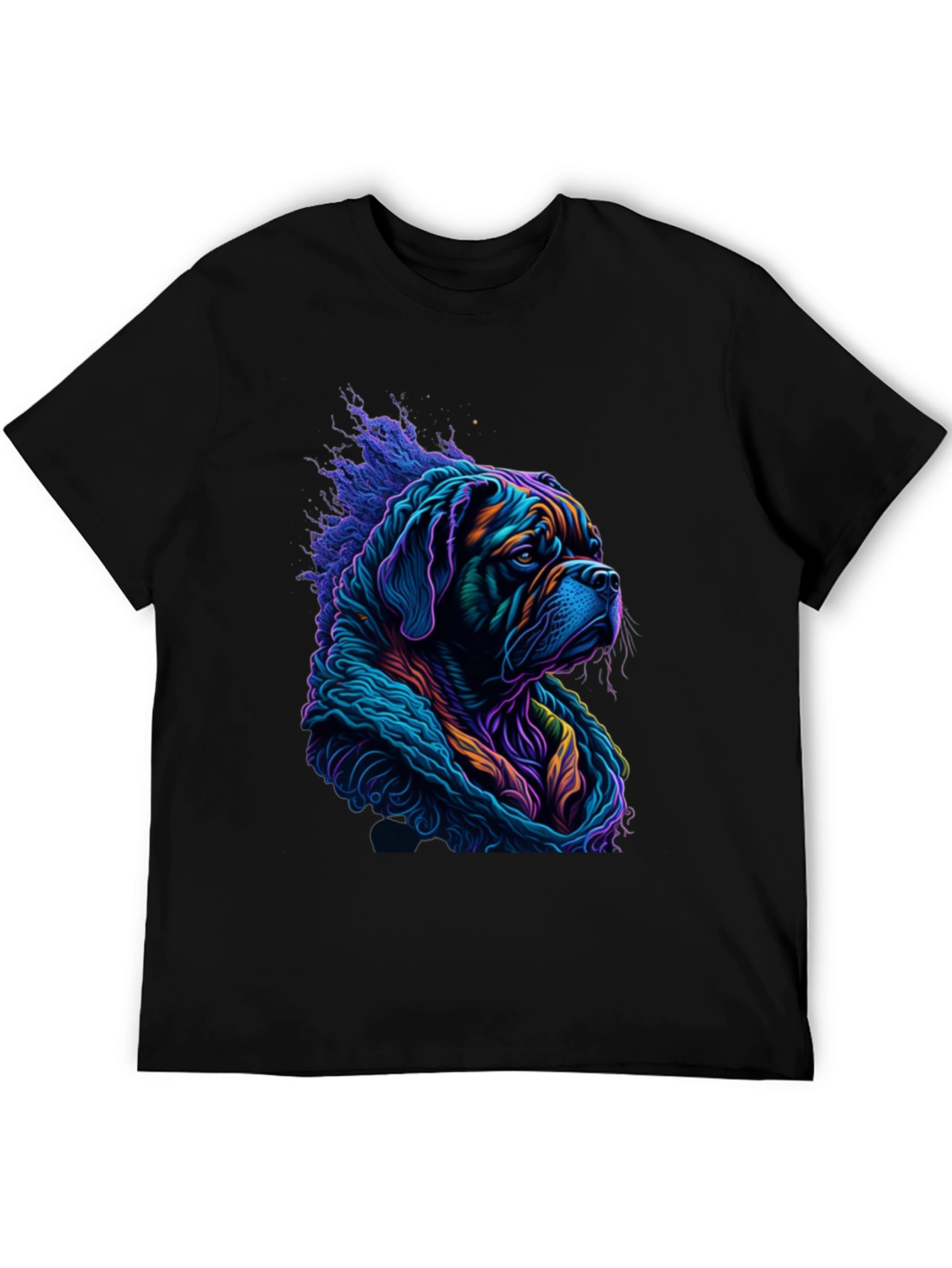 Black Vibrant Dog Graphic Tee - Stylish Men's Black T-Shirt view 5