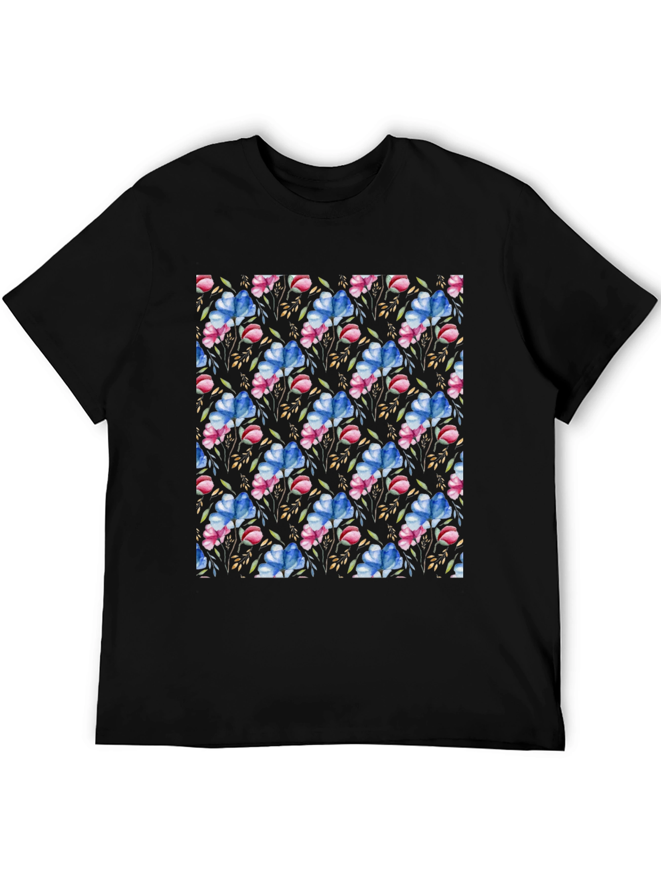 Black Floral Pattern T-Shirt: Black Botanical Design view 5
