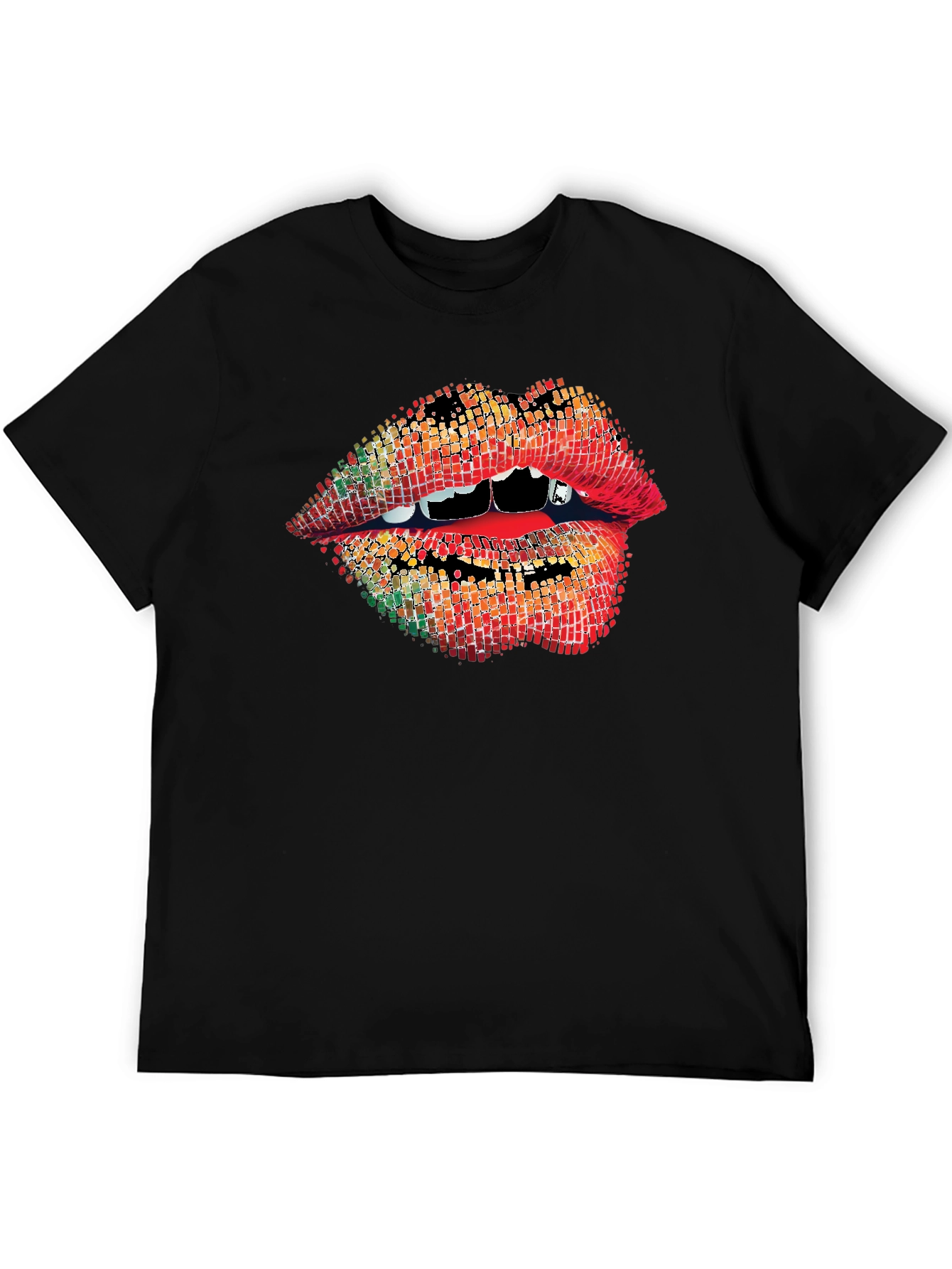 Black Vampire Lips Graphic Tee - Unique Pixelated Mouth Design view 5