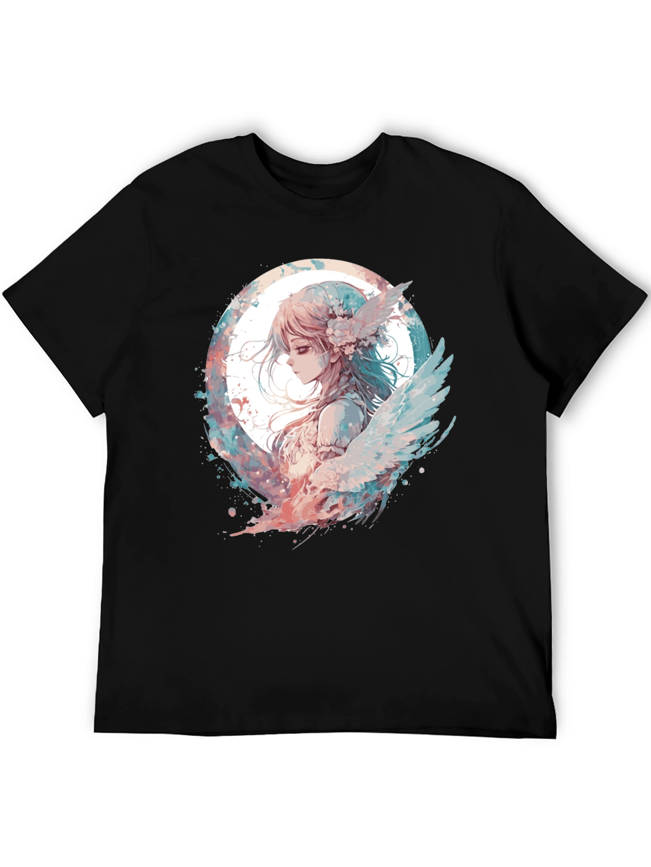 Anime Angel Graphic Black T-Shirt - 5