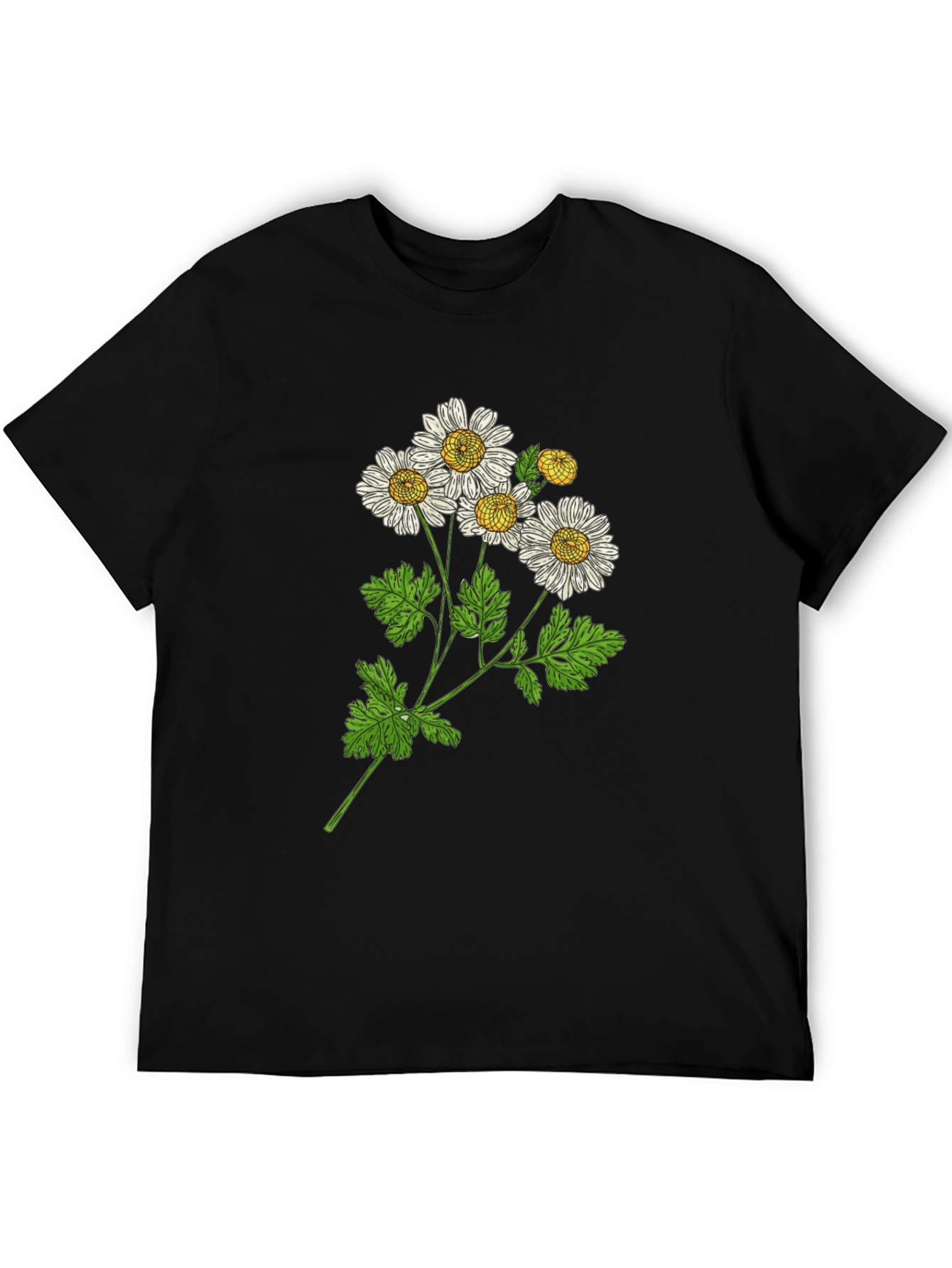 Black Botanical Daisy Graphic T-Shirt - Black view 5