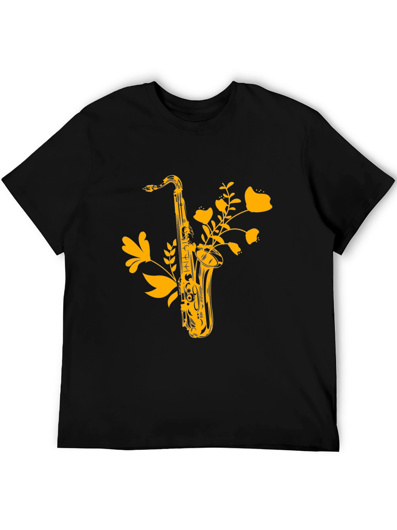Black Saxophone Floral Graphic Tee - Black Cotton Comfort view 5