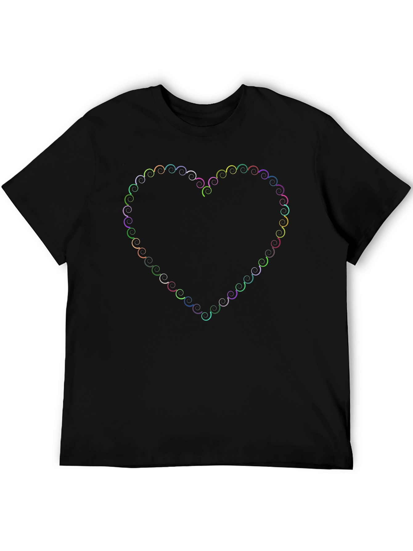 Black Colorful Swirl Heart Graphic Tee - Soft Black Cotton view 5