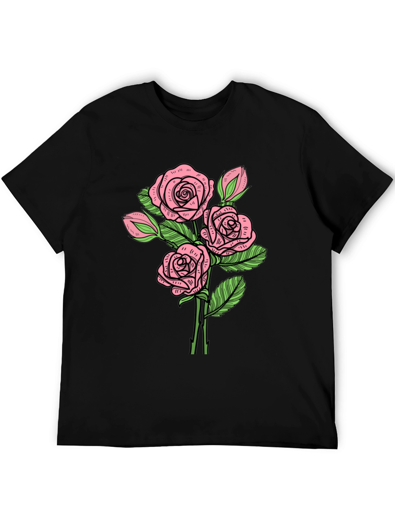 Black Floral Rose Print Crew Neck T-Shirt view 5
