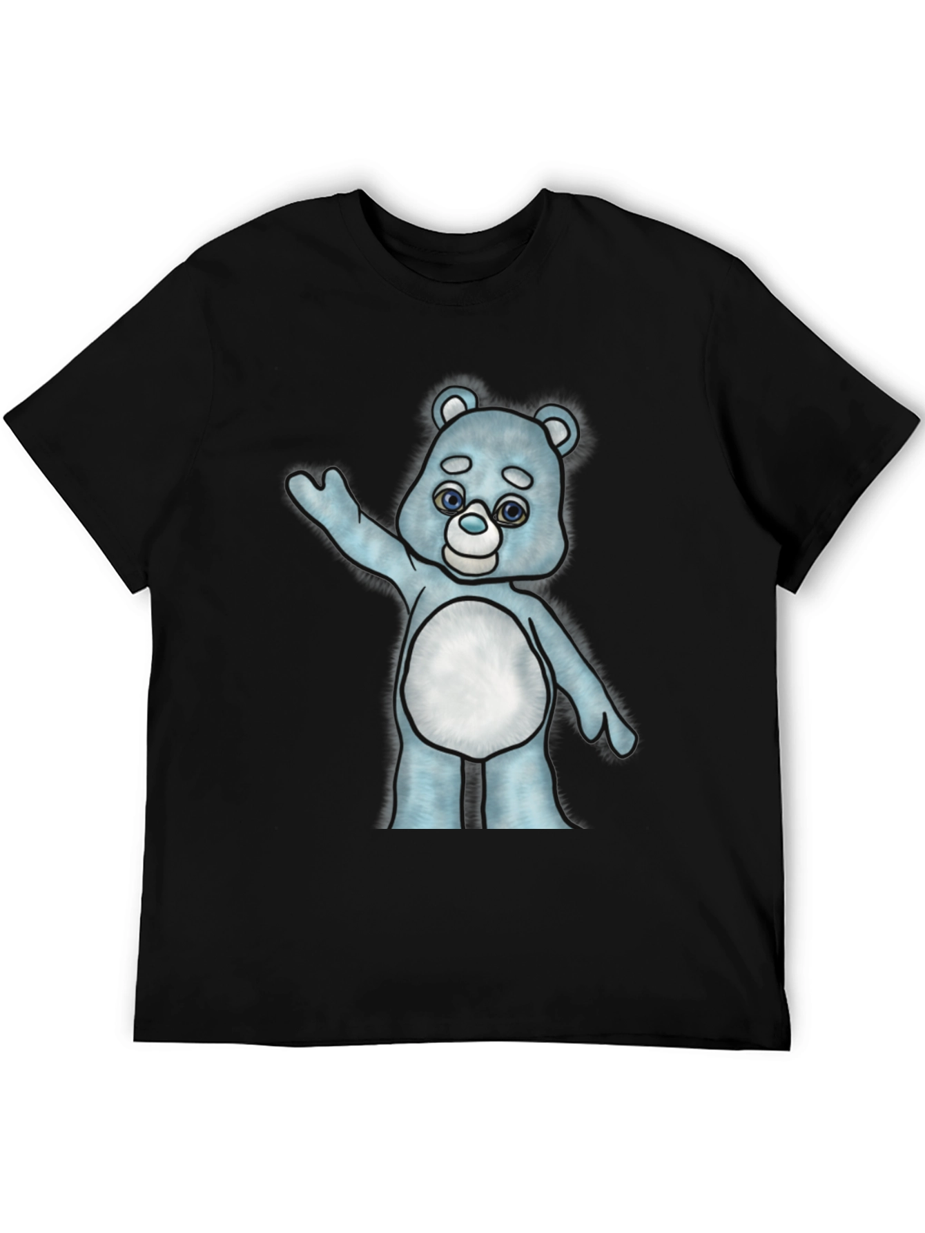 Black Cute Cartoon Bear Graphic T-Shirt - Black Cotton Tee view 5
