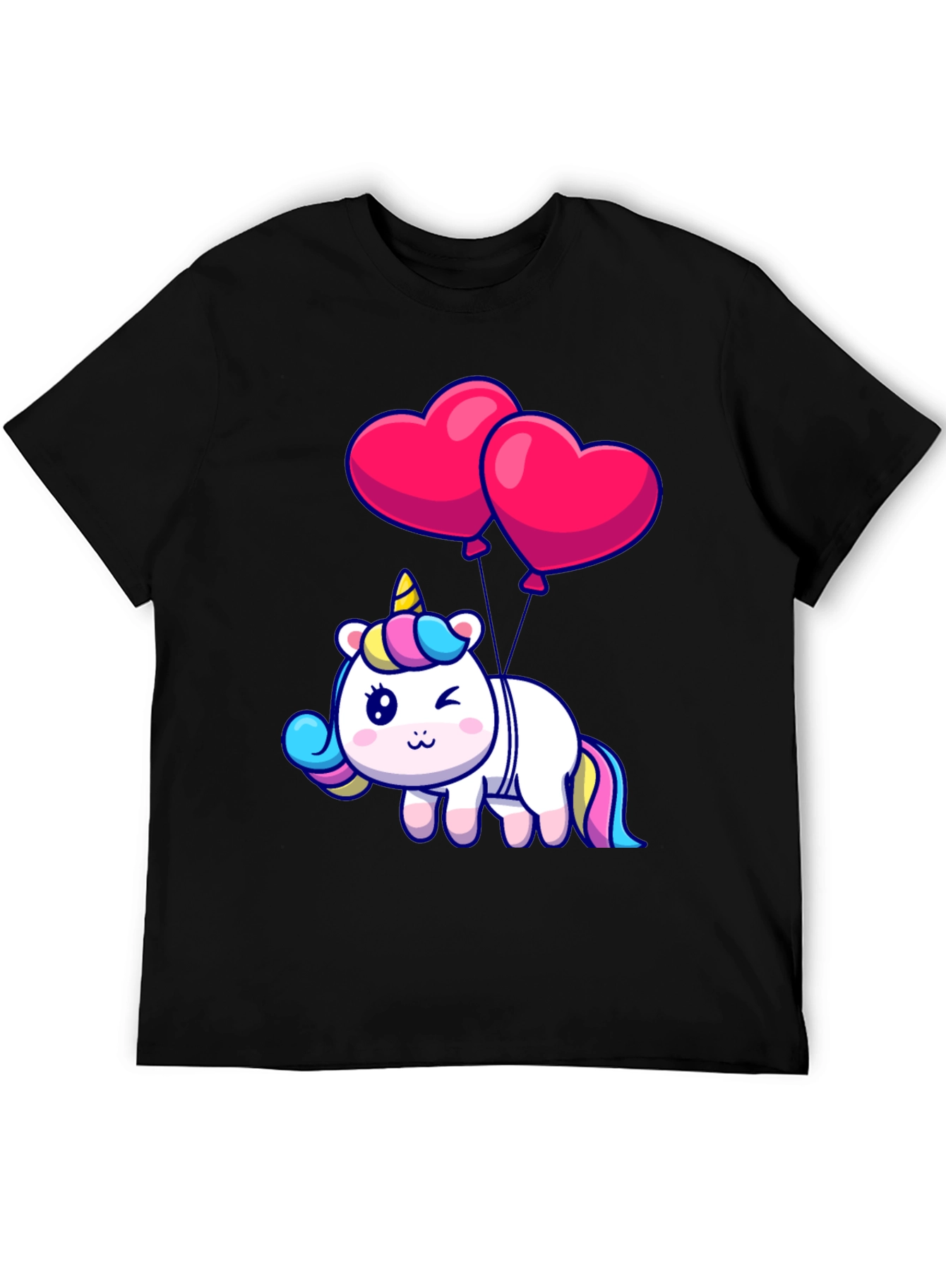 Black Unicorn with Heart Balloons Graphic Tee view 5