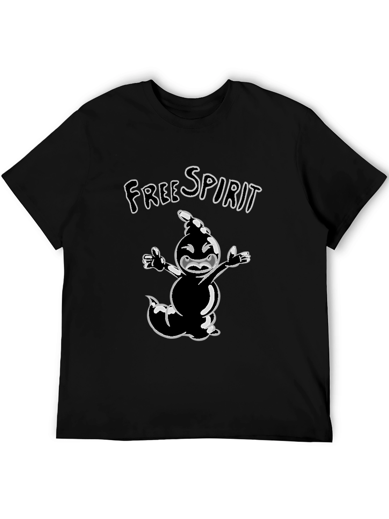 Black Free Spirit Cartoon Tee - Stylish Black T-Shirt view 5