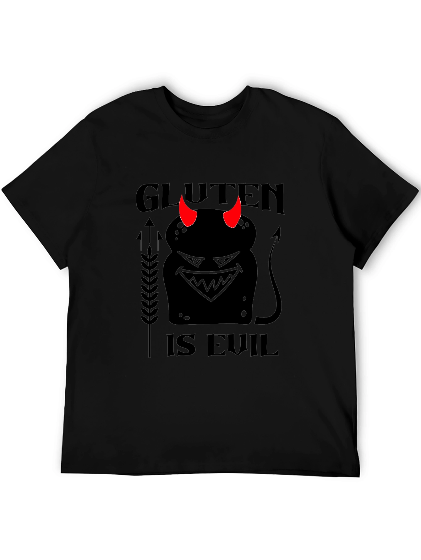 Black Gluten is Evil Black T-Shirt view 5