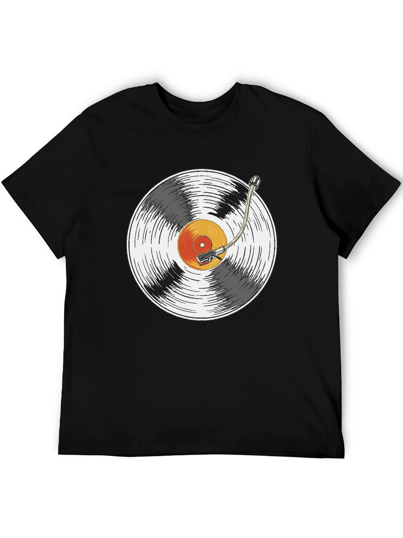 Black Retro Vinyl Record Player Graphic T-Shirt view 5