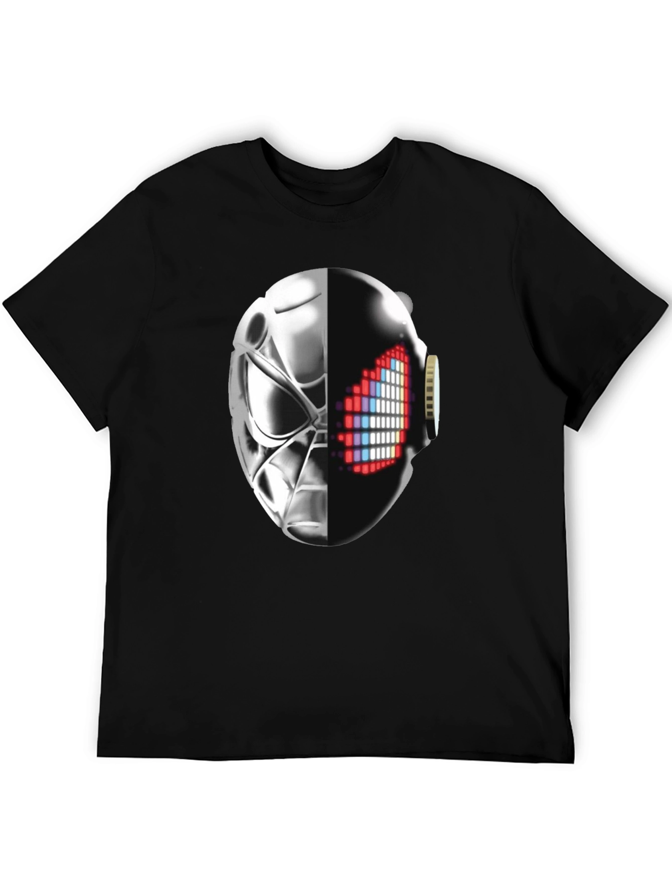 Black Cyberpunk Half-Mask Graphic T-Shirt - Black view 5