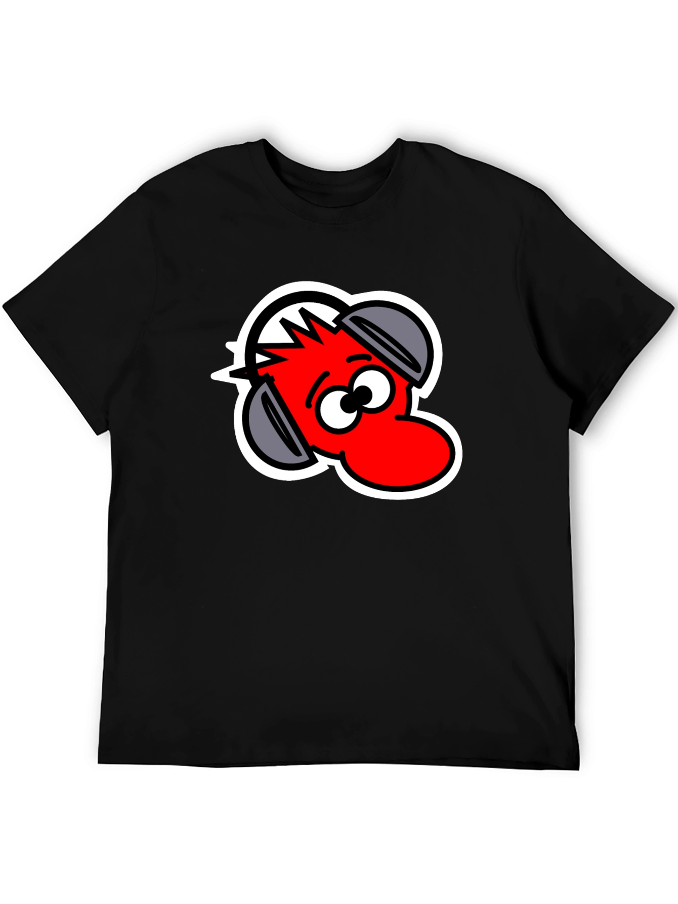 Black Cartoon Headphone T-Shirt - Black view 5